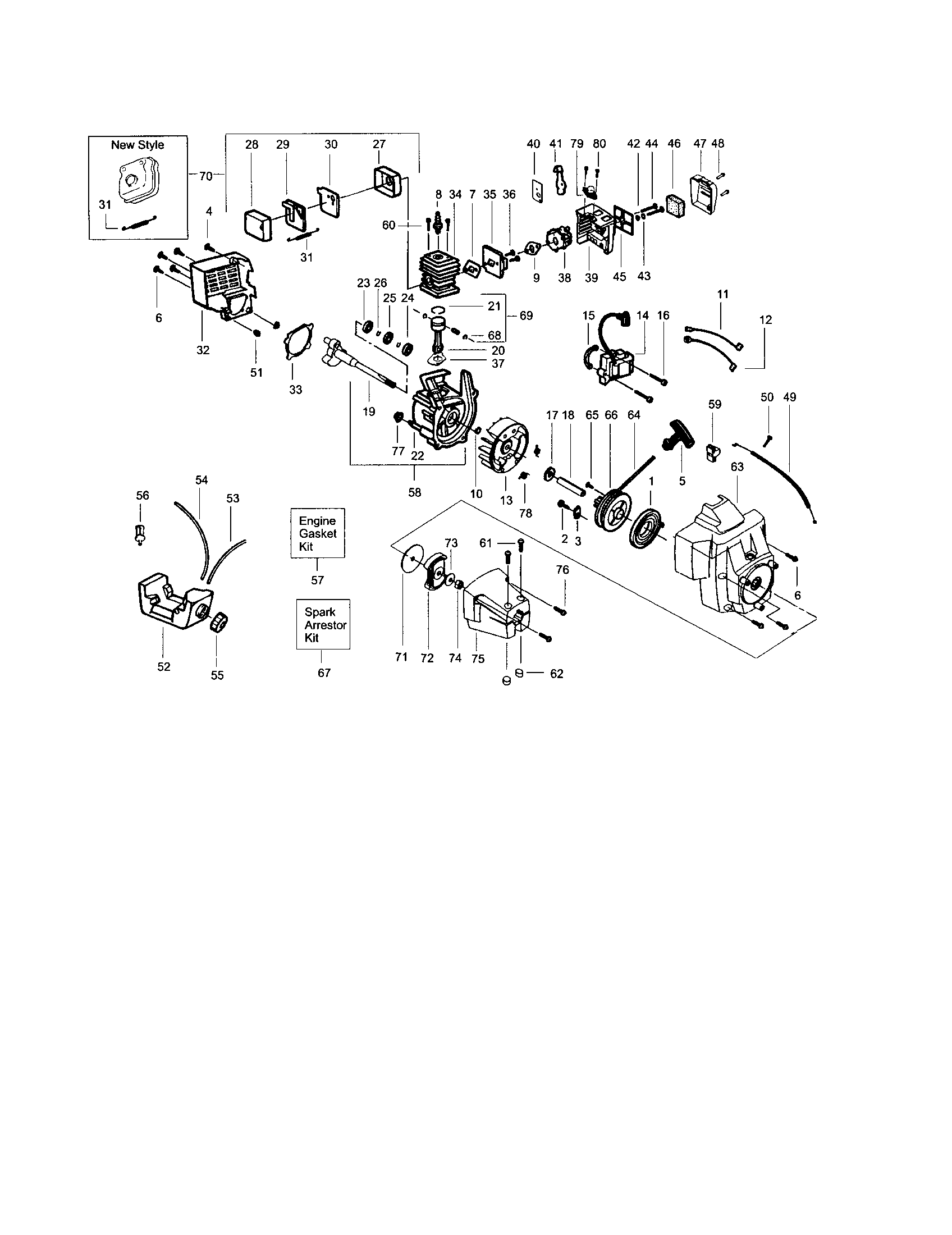 Poulan BC24W crankcase/crankshaft diagram