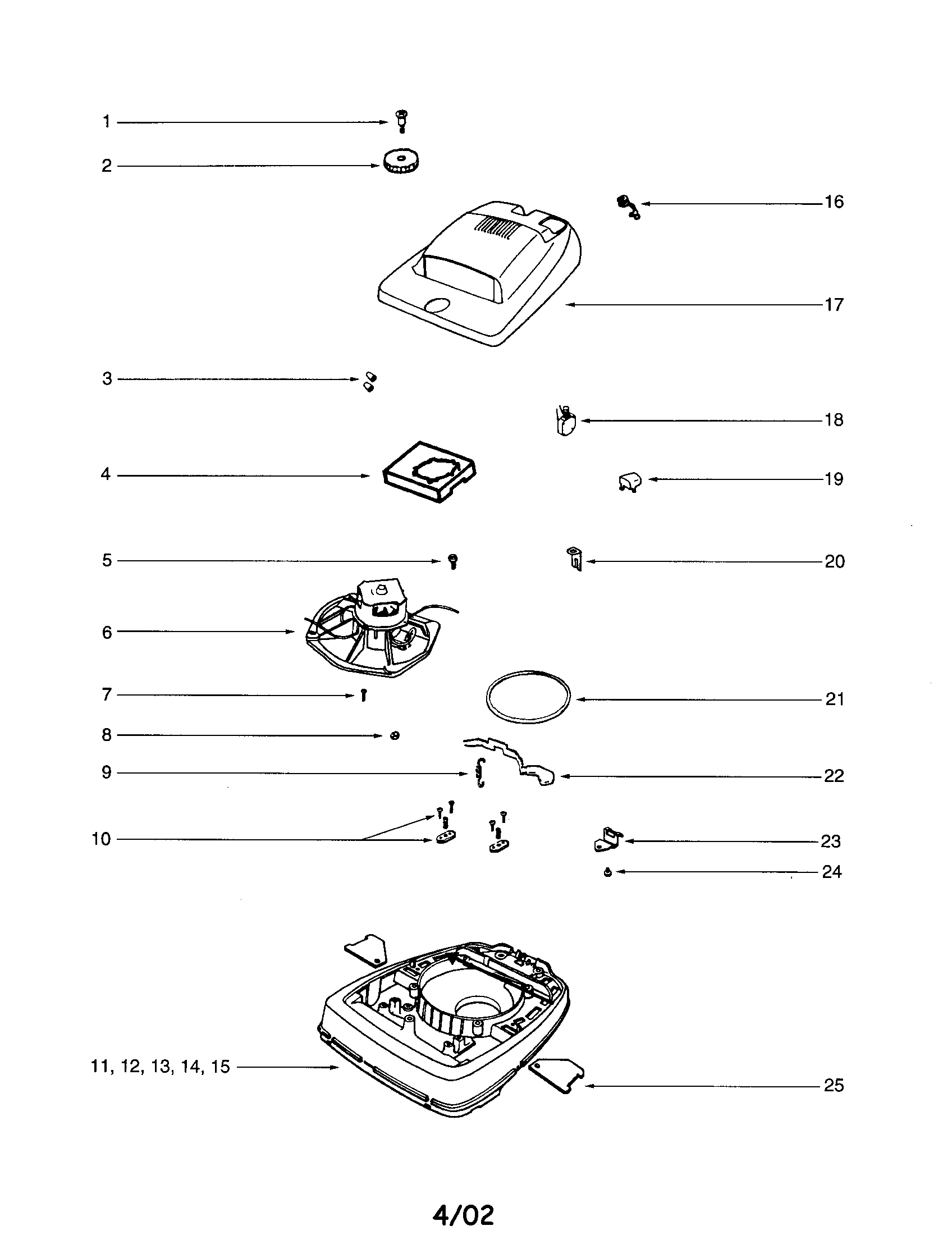 Eureka SC679JGS motor/hood/base diagram