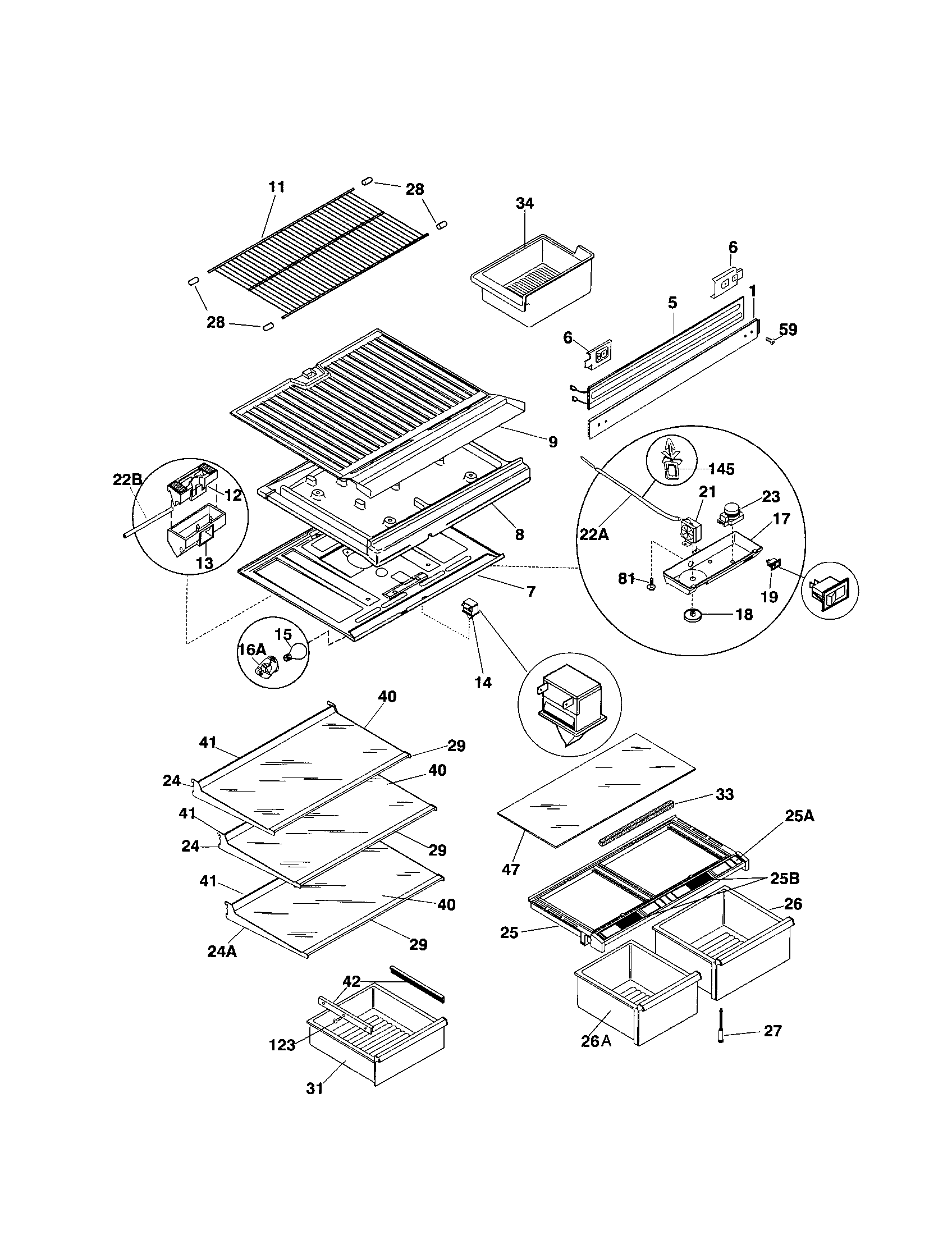Frigidaire FRT21INGJW0 shelves diagram