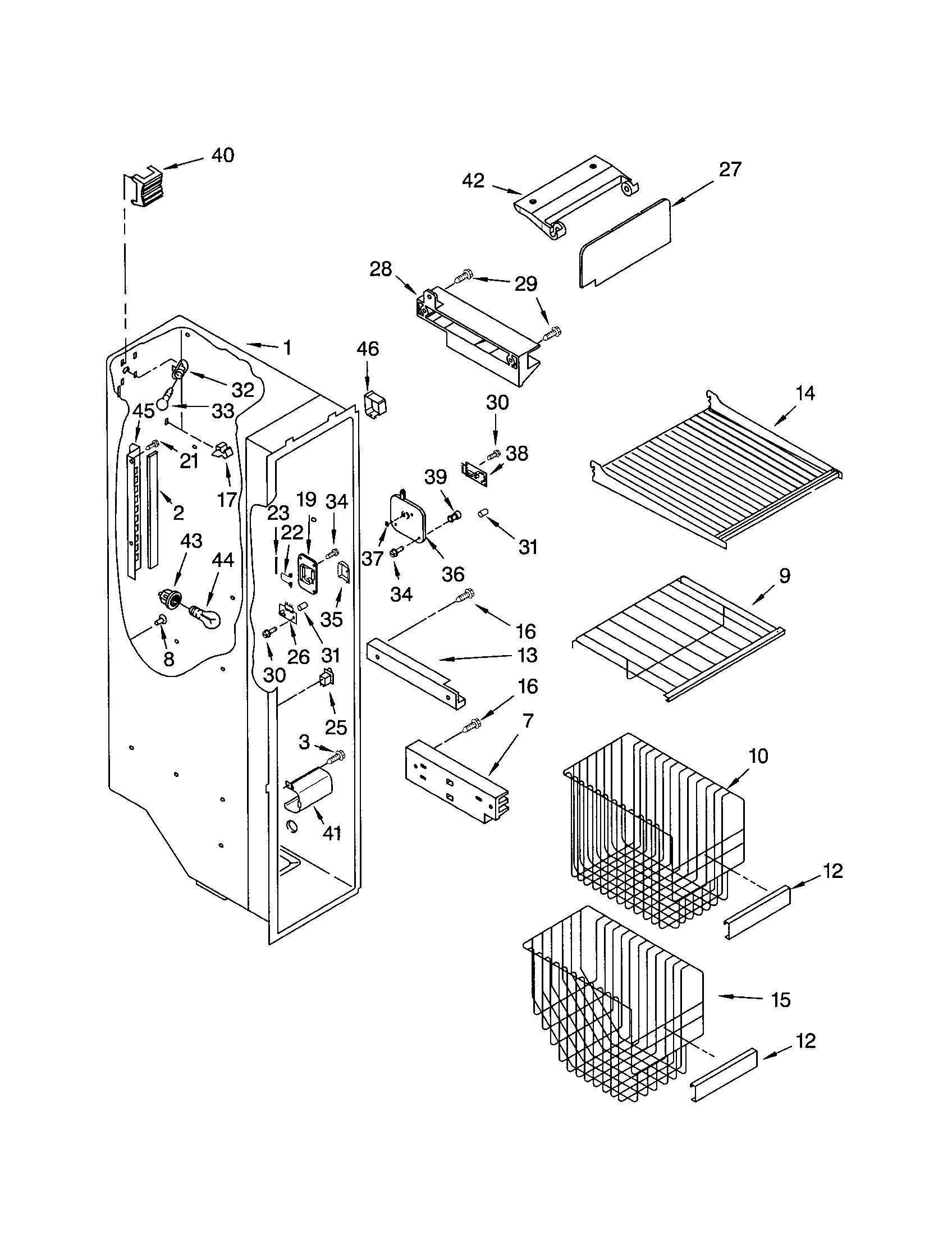 Kenmore 10653764201 freezer liner diagram