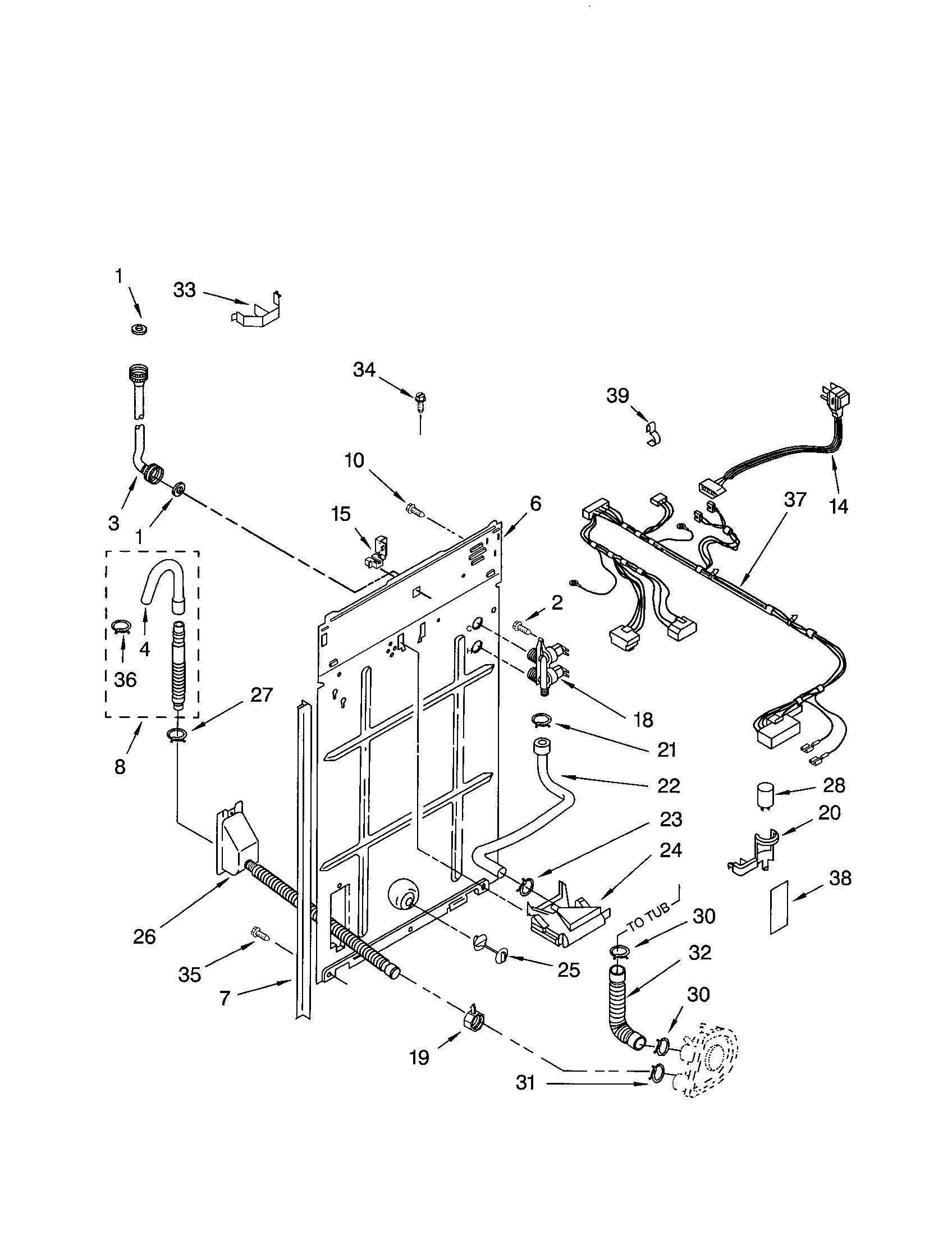 Whirlpool 8530090 controls and rear panel diagram