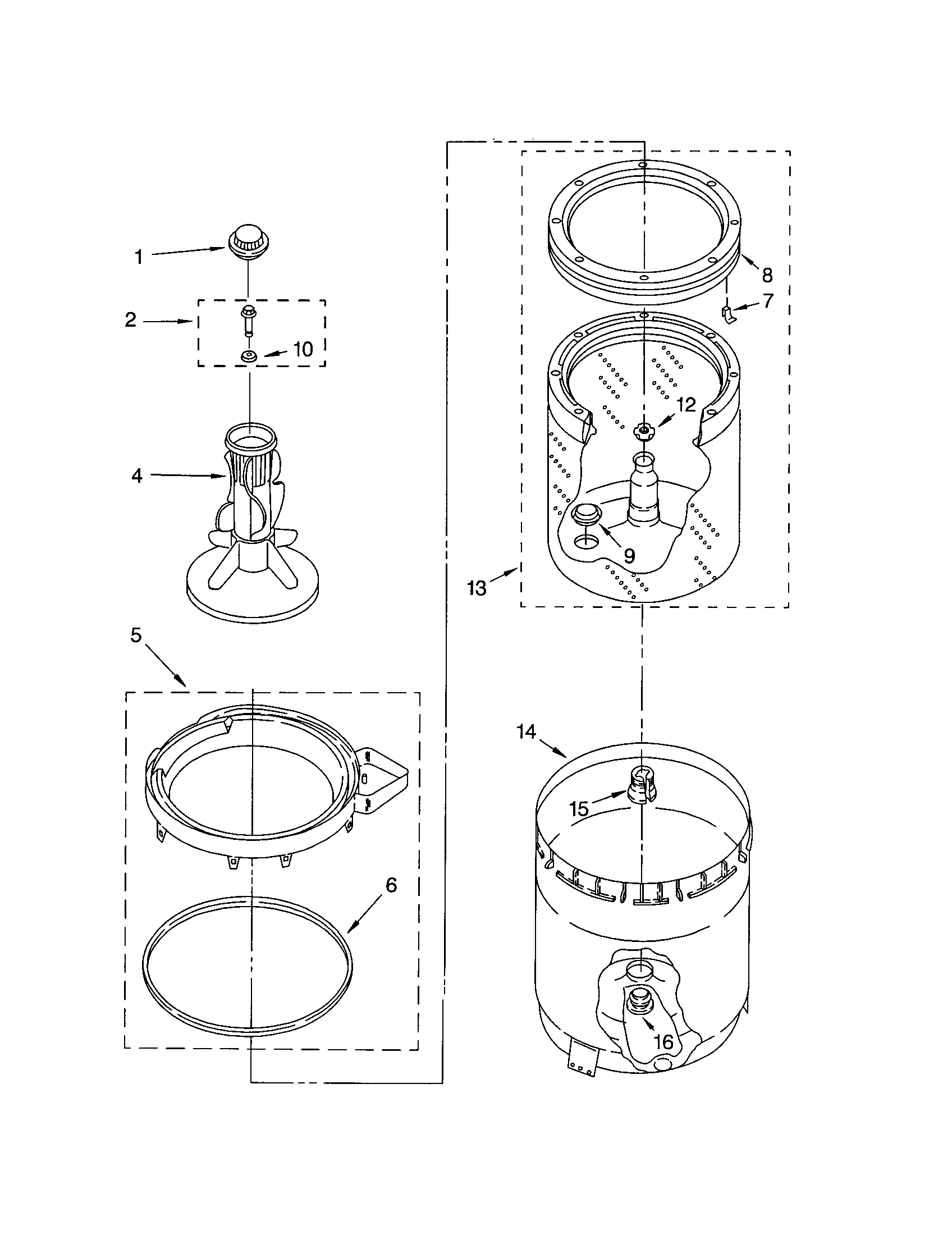 Whirlpool 8530090 agitator, basket and tub diagram
