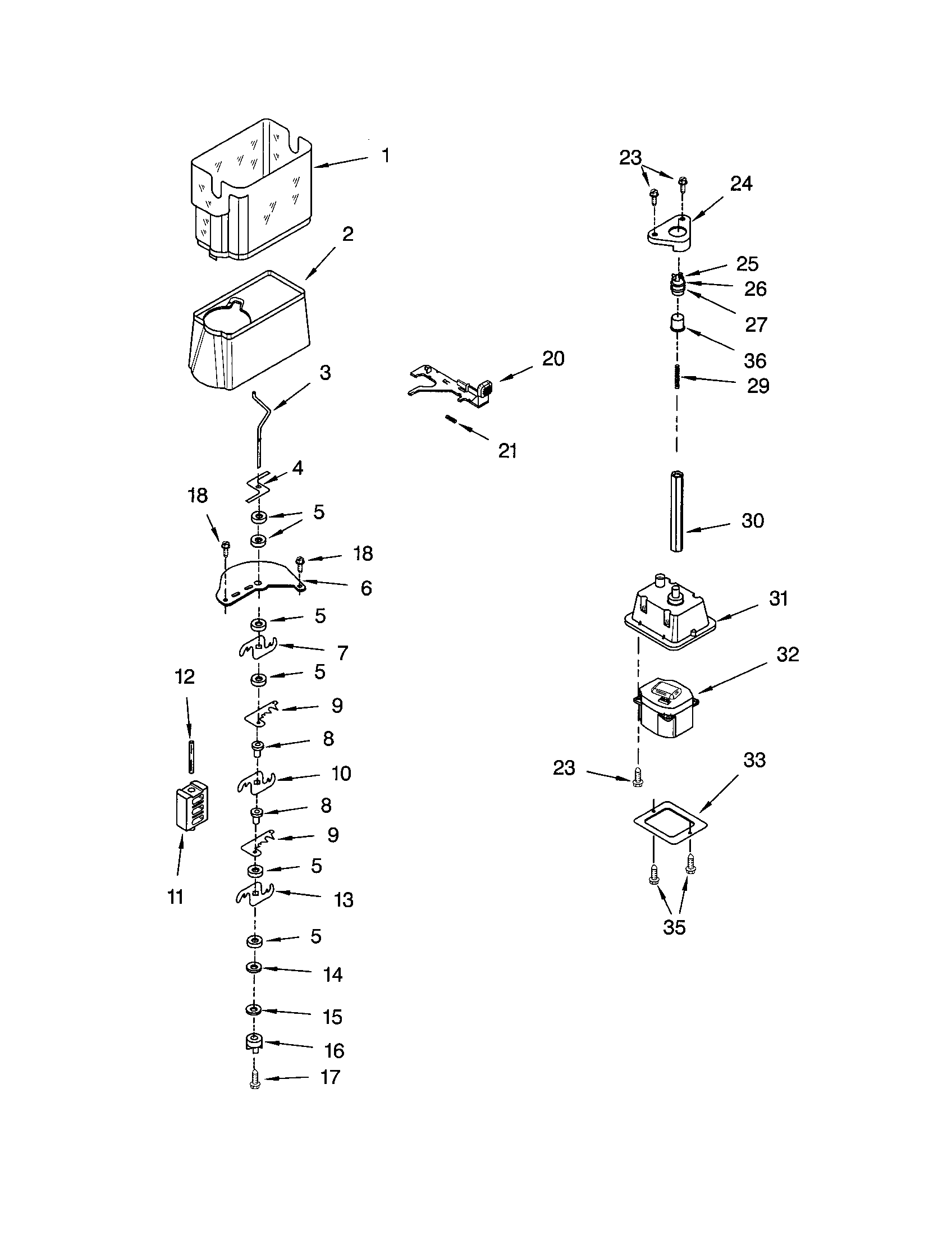 Kenmore 10651252104 motor and ice container diagram