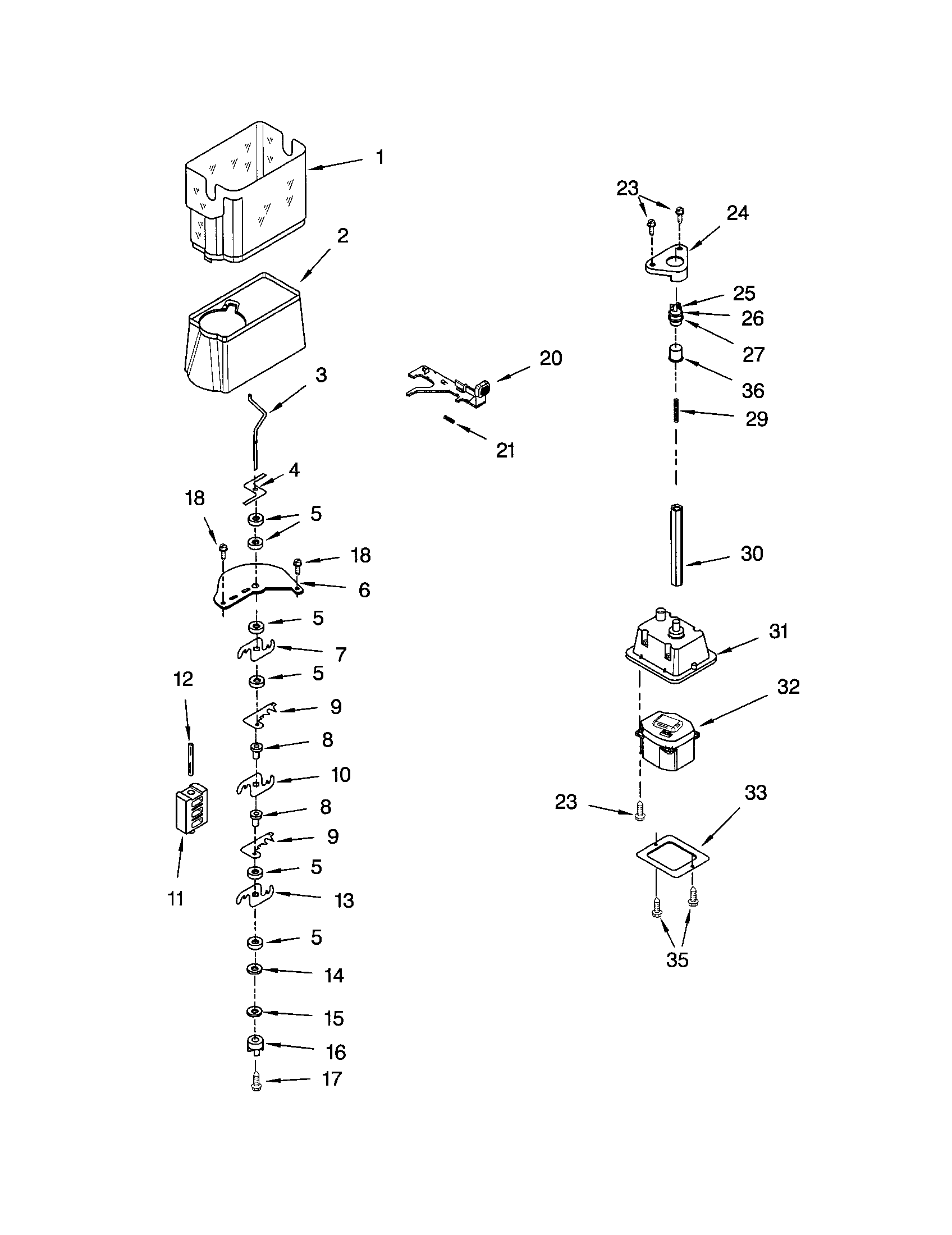 Kenmore 10654284201 motor and ice container diagram