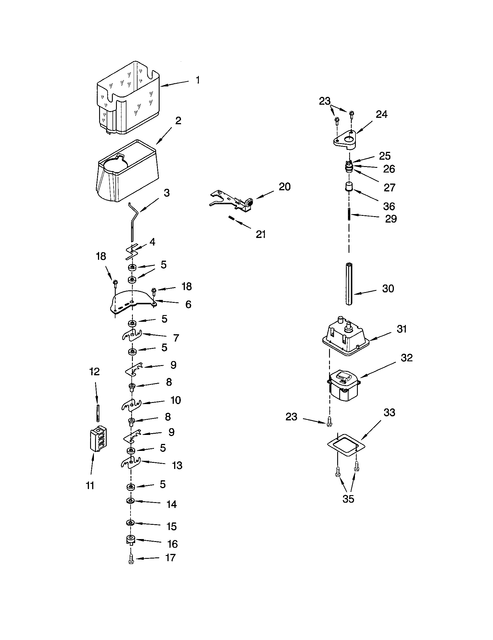 Kenmore 10653254202 motor and ice container diagram