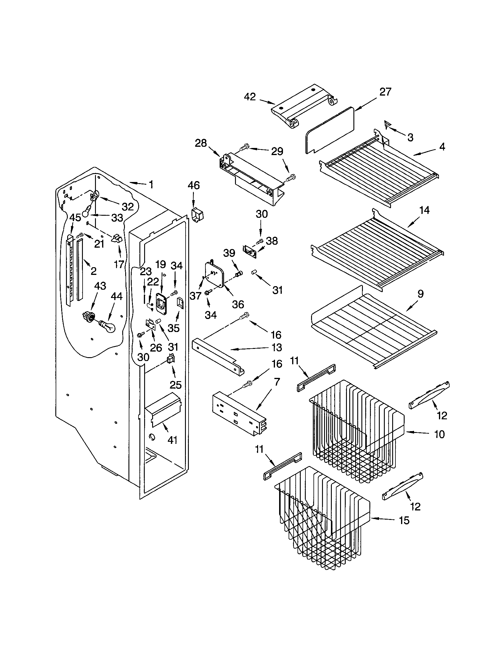 Kenmore 10653293202 freezer liner diagram