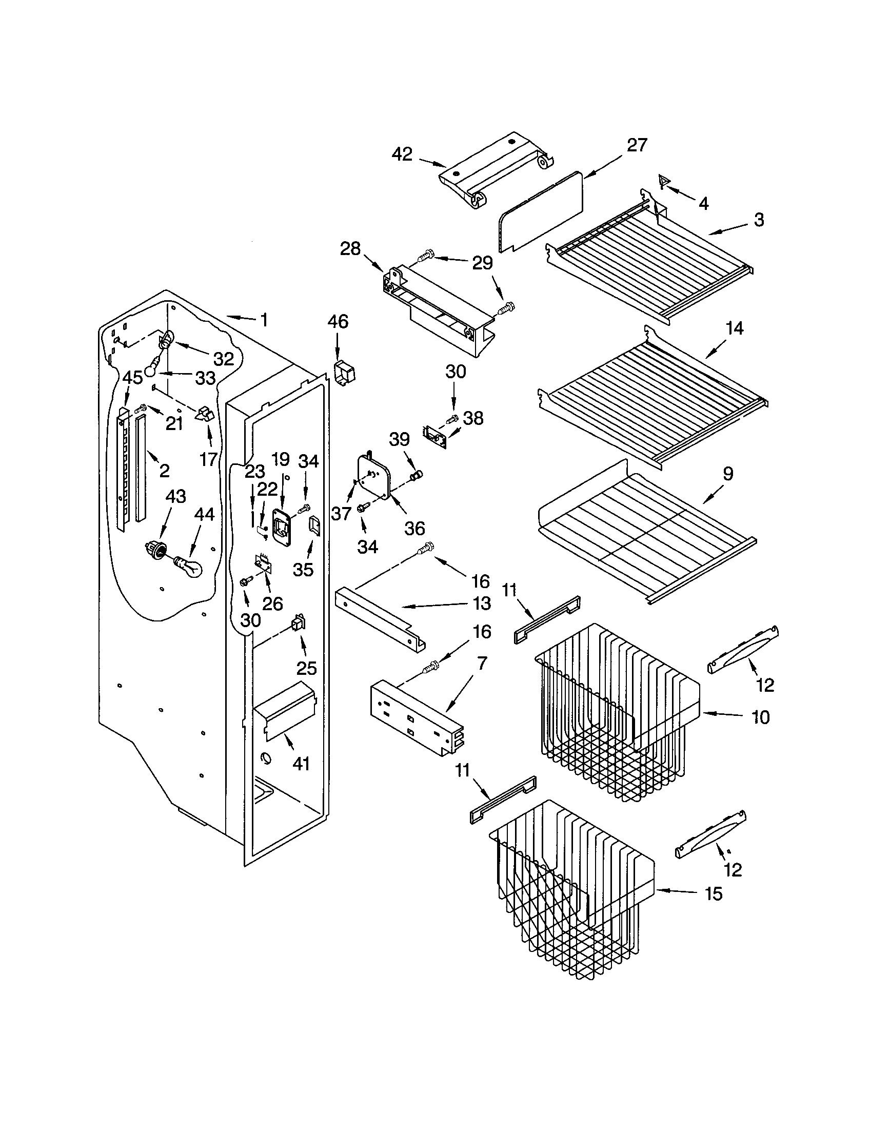 Kenmore 10653204202 freezer liner diagram