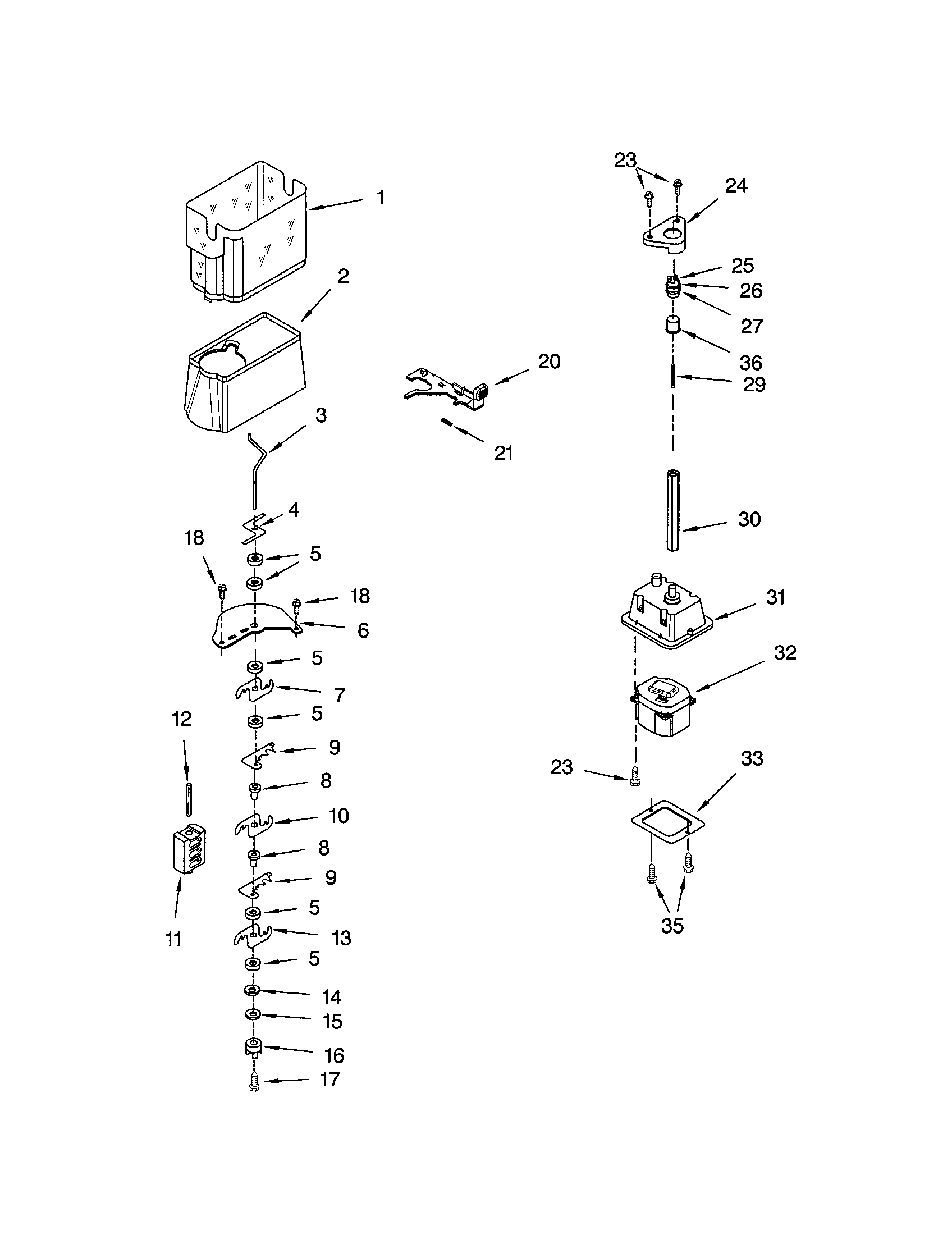 Kenmore 10653204202 motor and ice container diagram