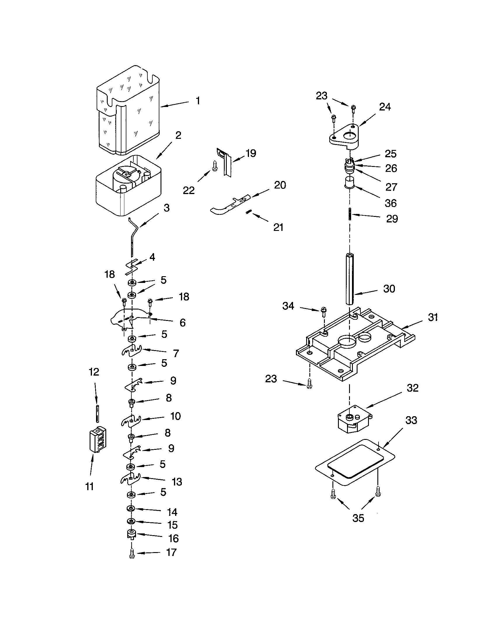Kenmore 10653692202 motor and ice container diagram