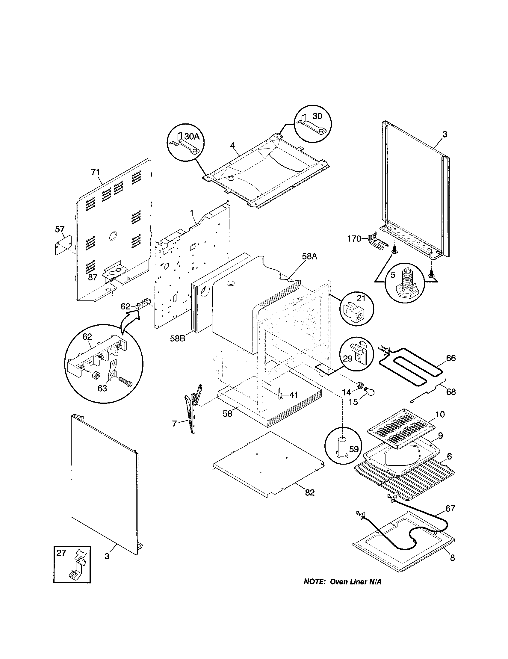 Frigidaire FEF316WGSB body diagram
