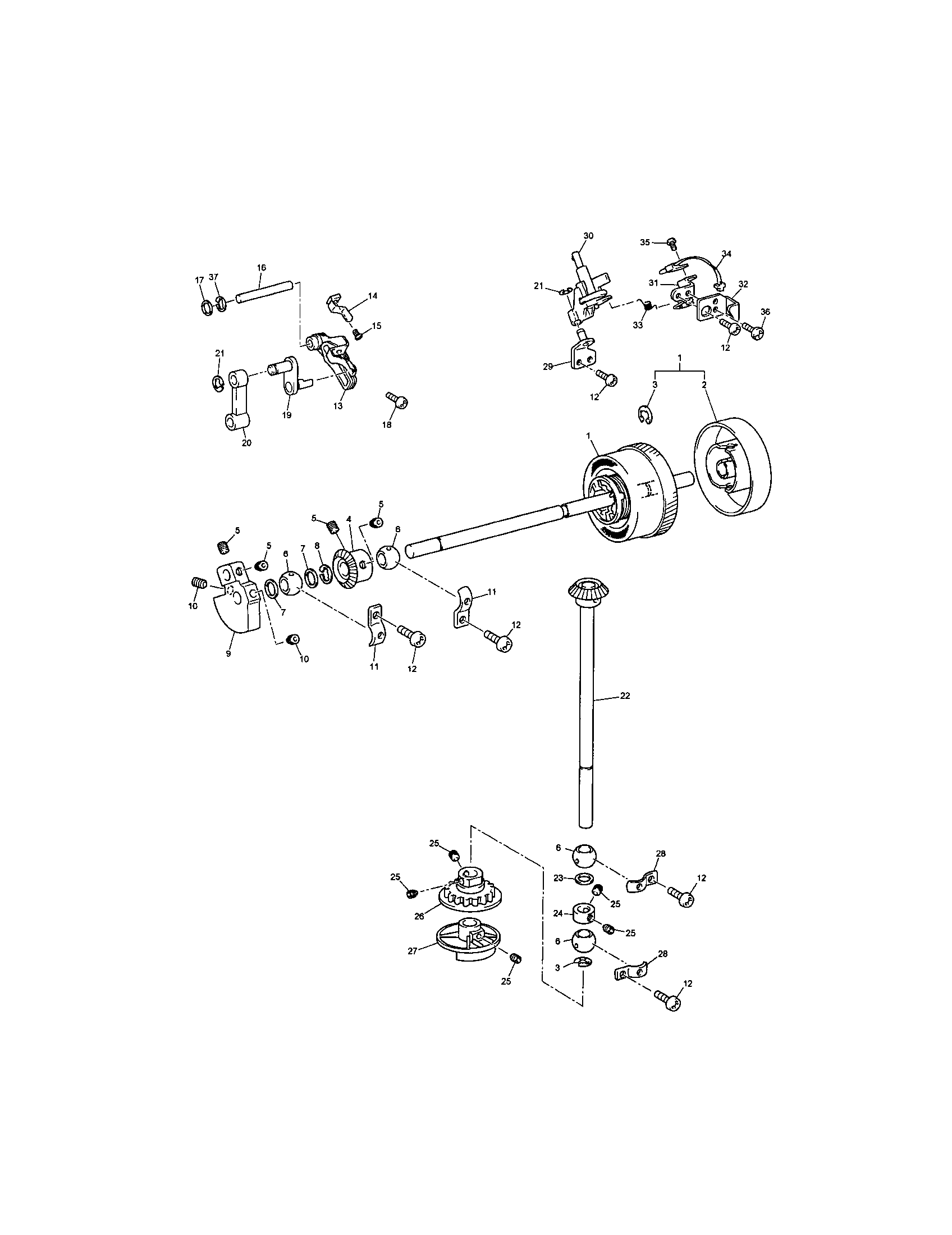 Brother PE-400D upper and vertical shafts diagram