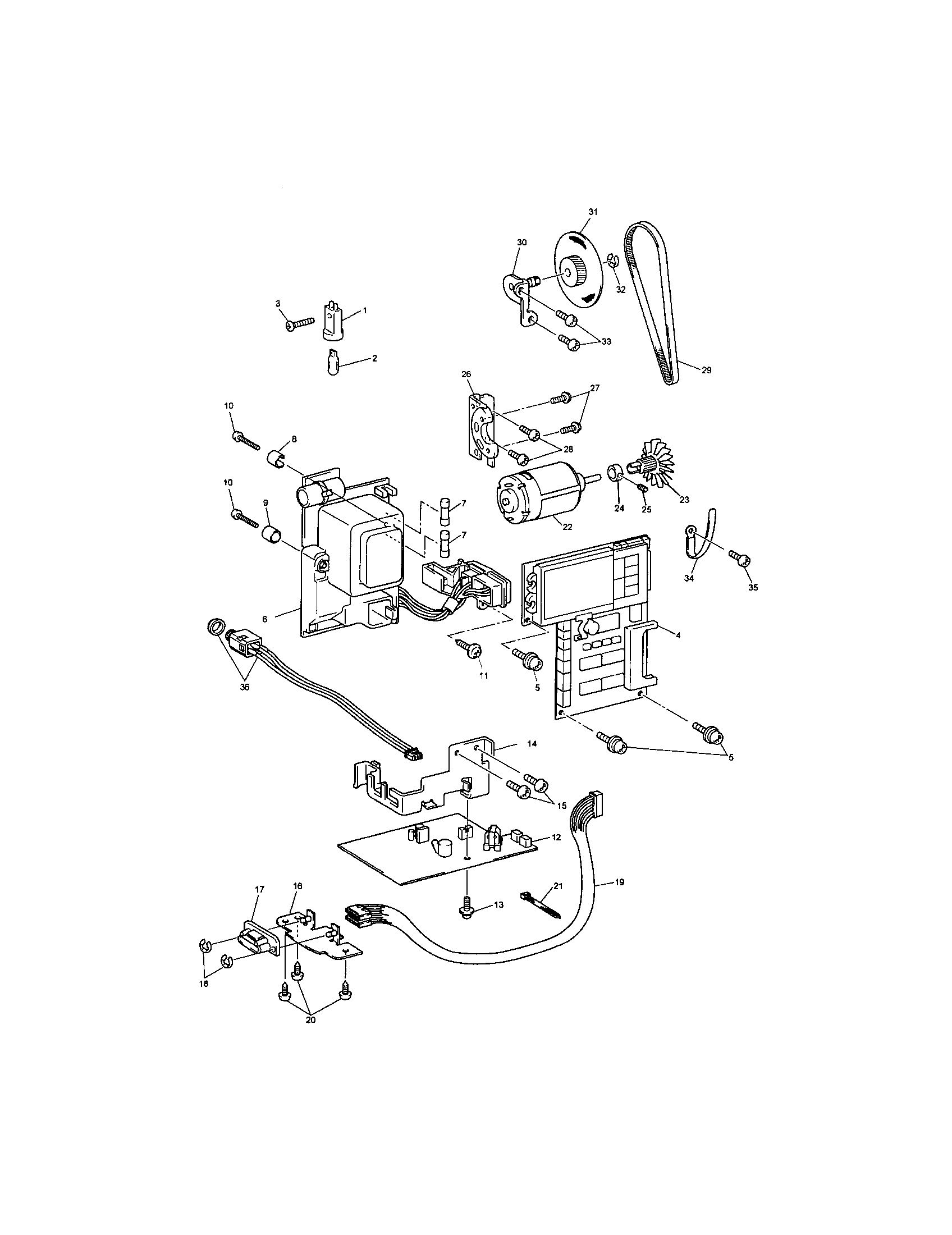 Brother PE-400D lamp/main pc board/motor unit diagram