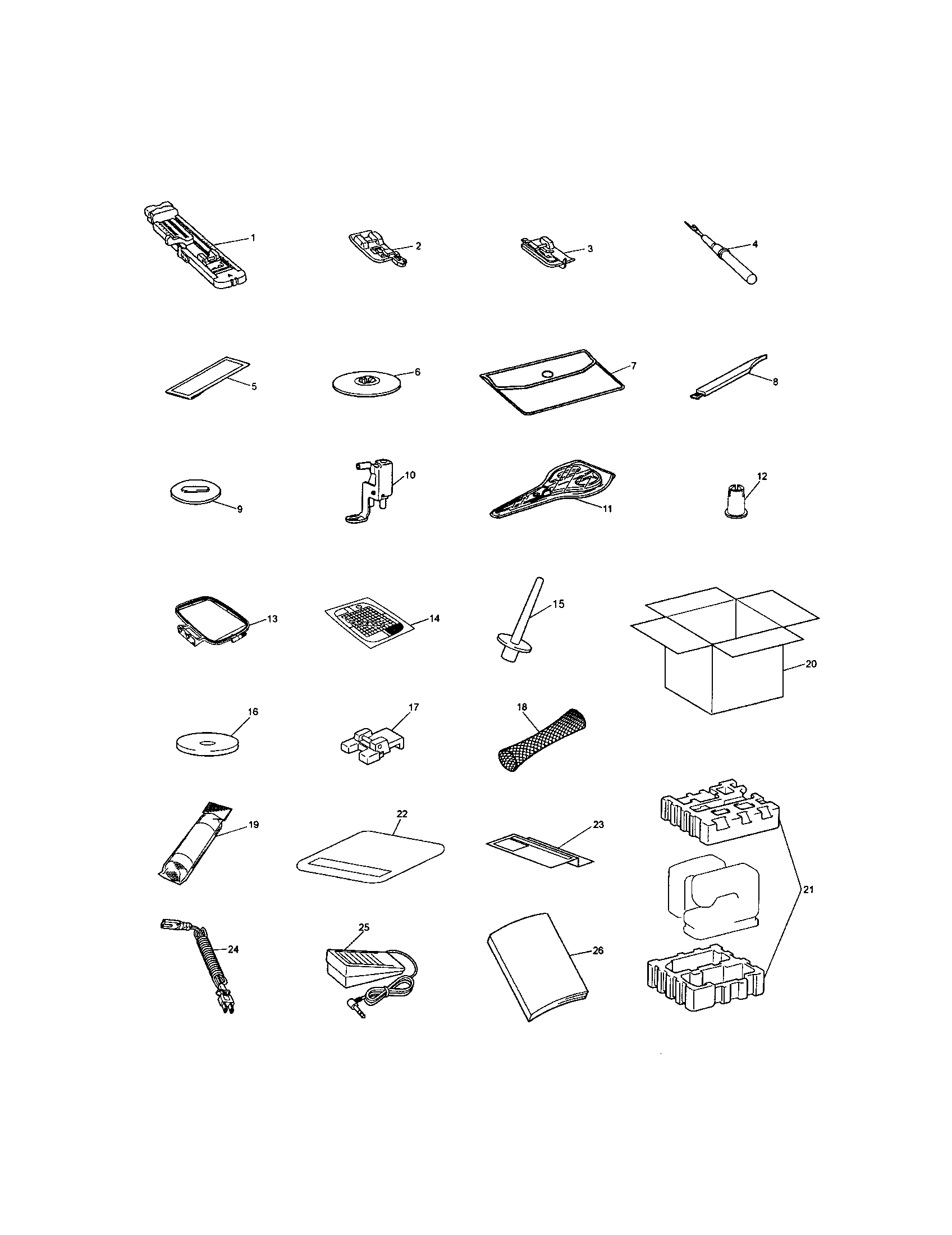 Brother PE-400D accessory bag/packing materials diagram