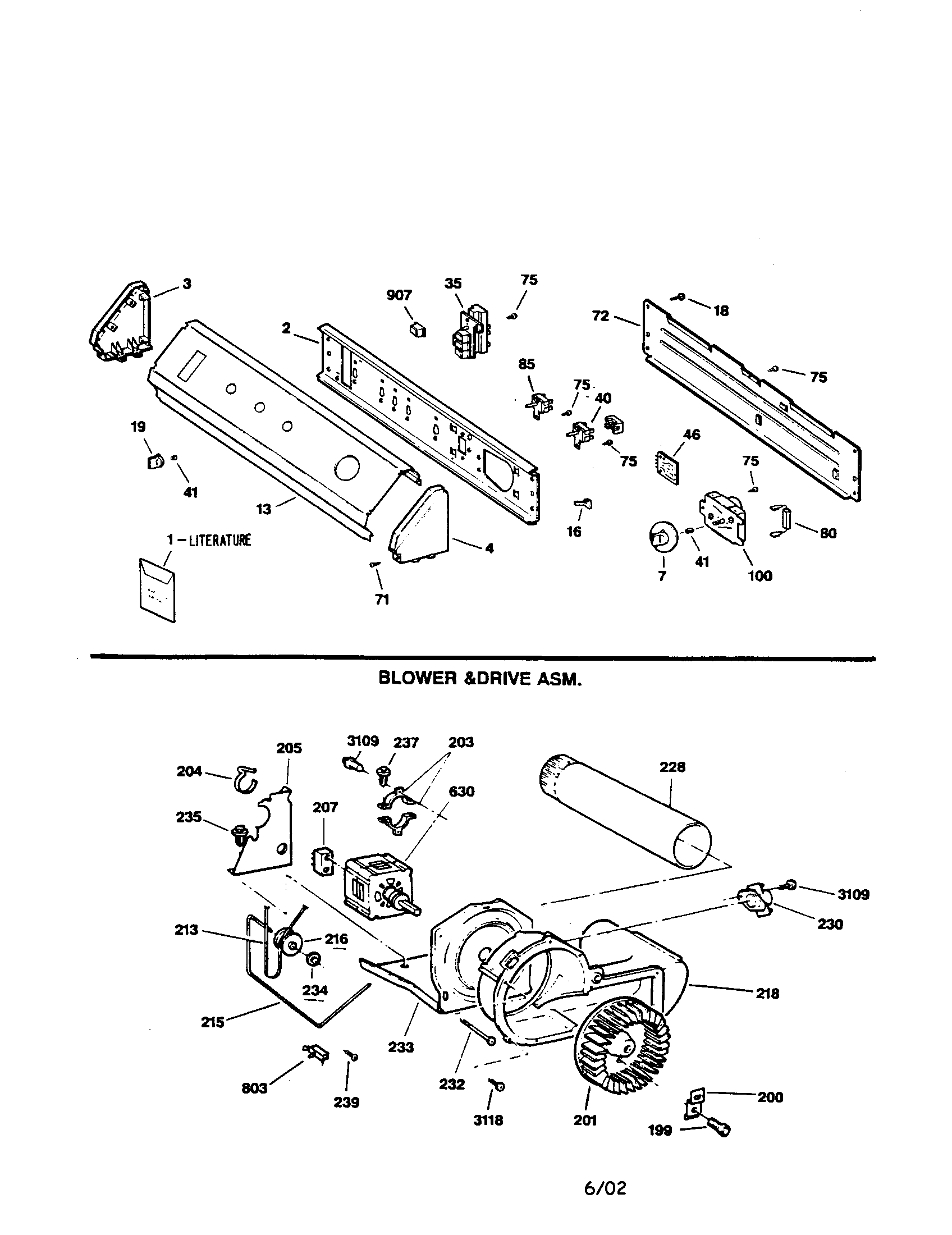 GE DDE8509RCMAA backsplash/blower and drive diagram