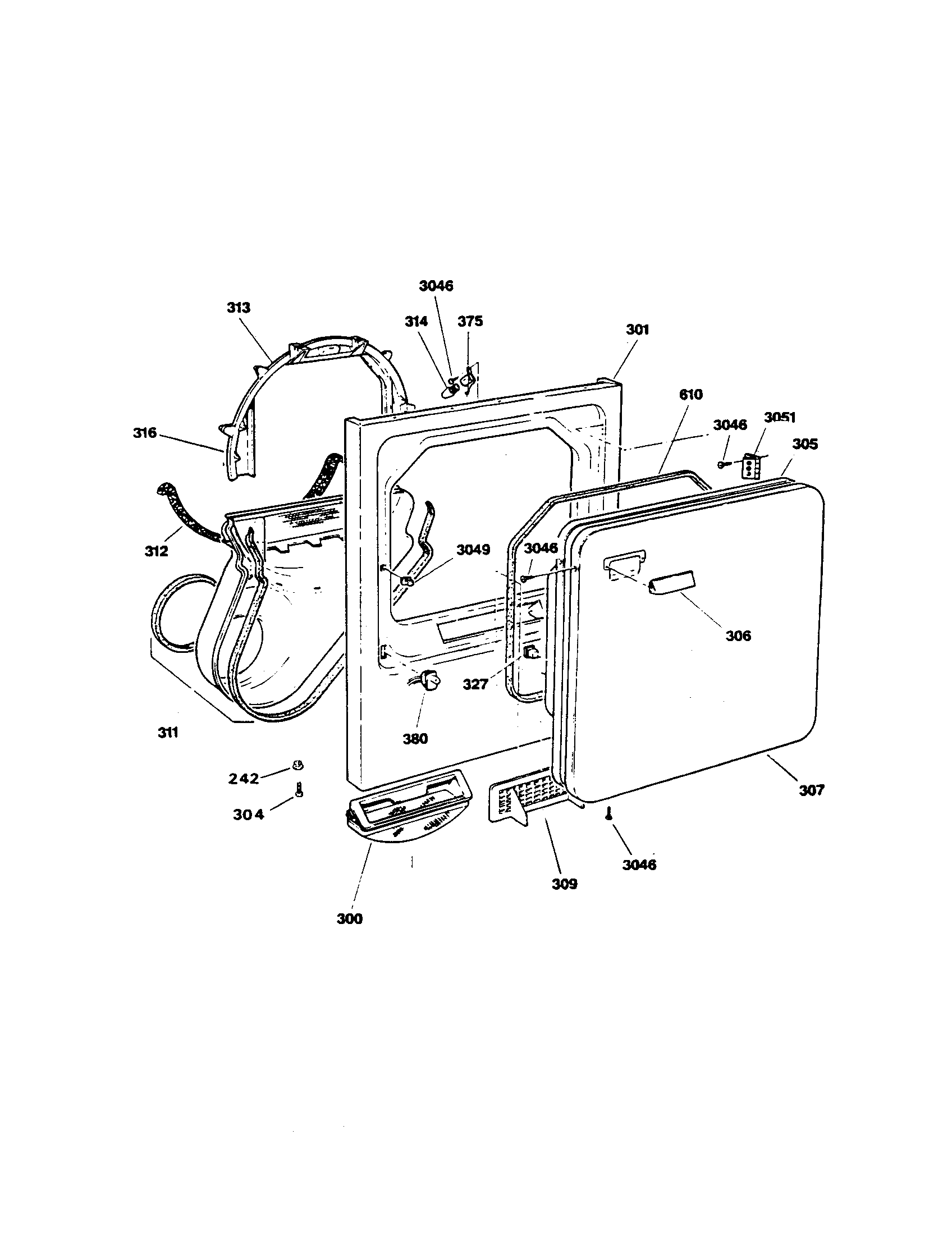 GE DDE8509RCMAA front cabinet/inner, door panel diagram