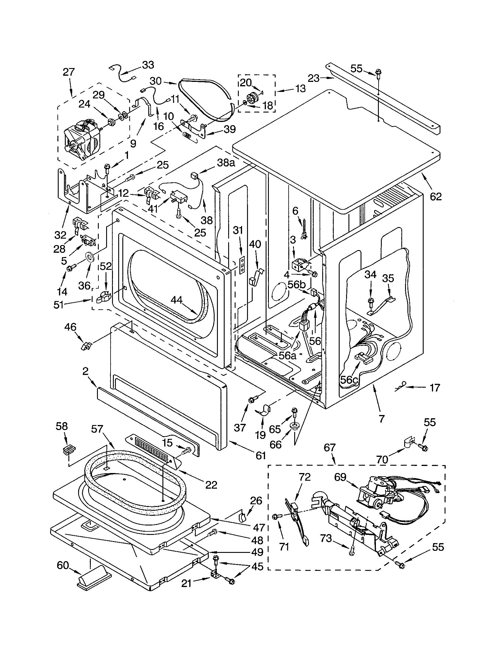 Kenmore 11072182100 upper cabinet and front panel diagram