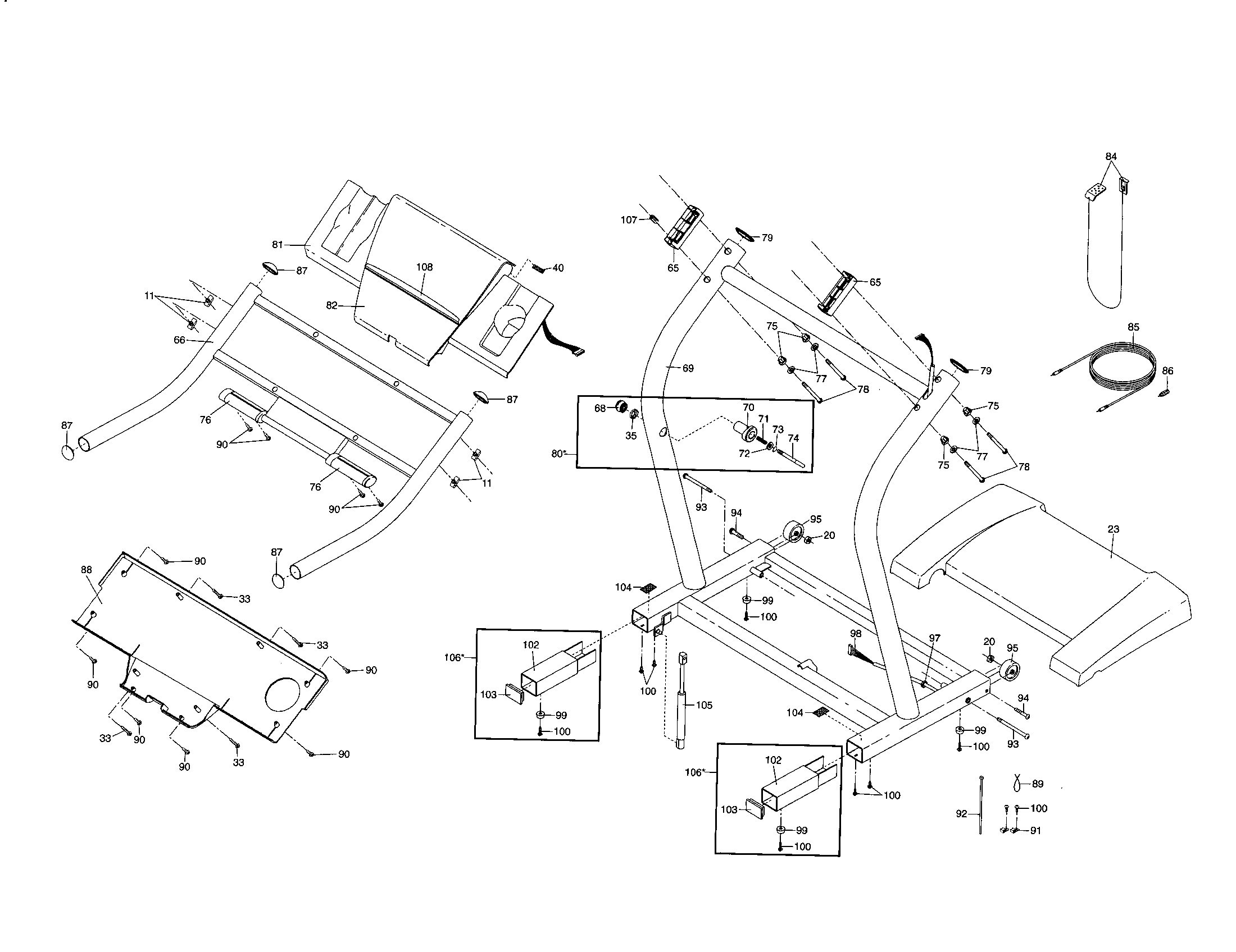 NordicTrack 831298772 console base/handrail diagram
