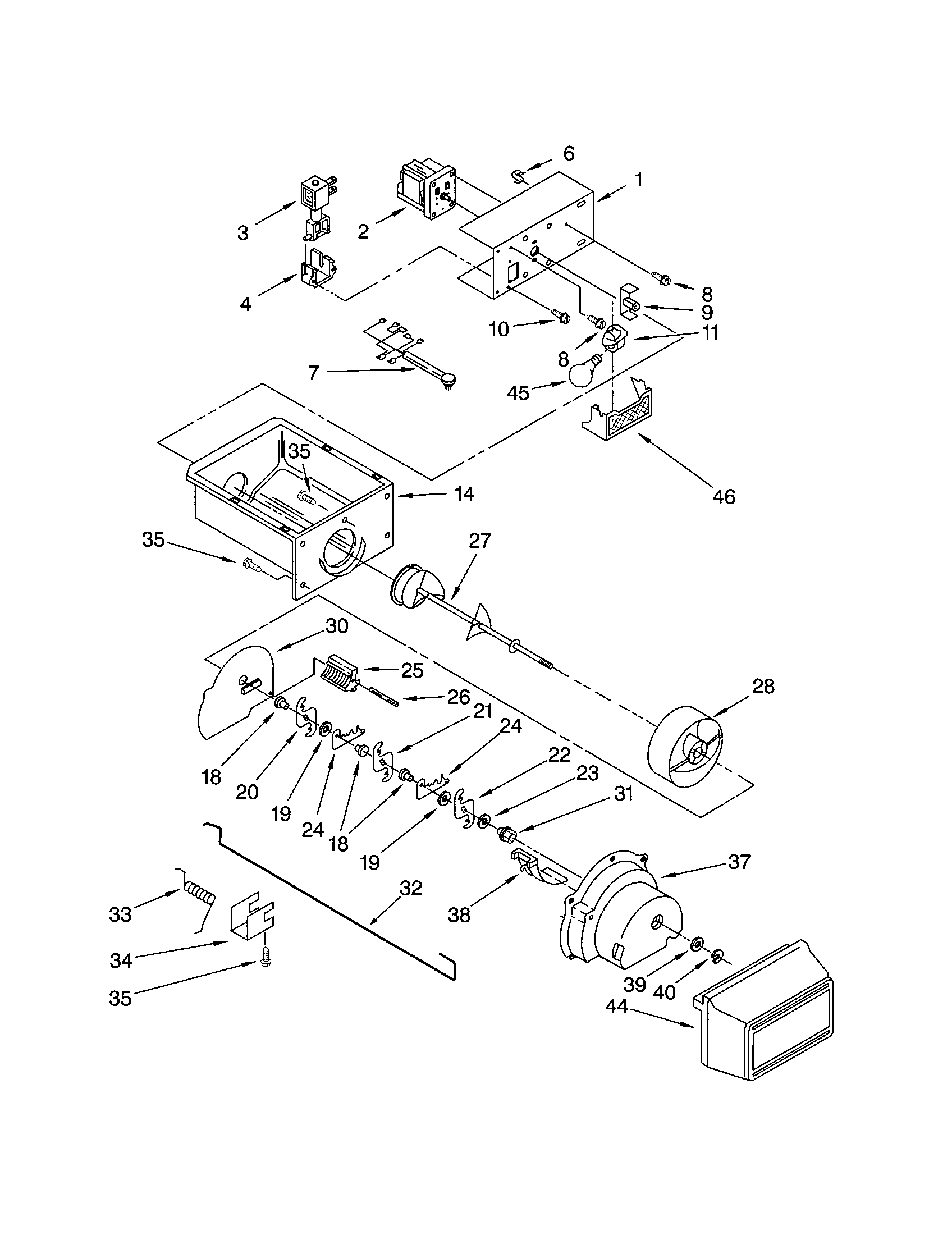 Kenmore 10652214101 motor and ice container diagram