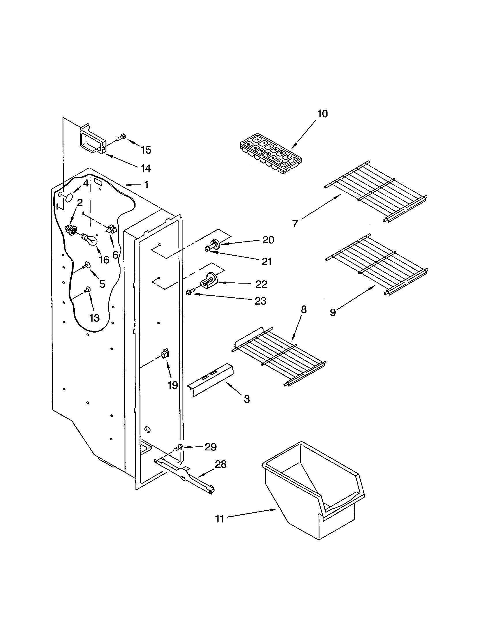 Kenmore 10641214101 freezer liner diagram