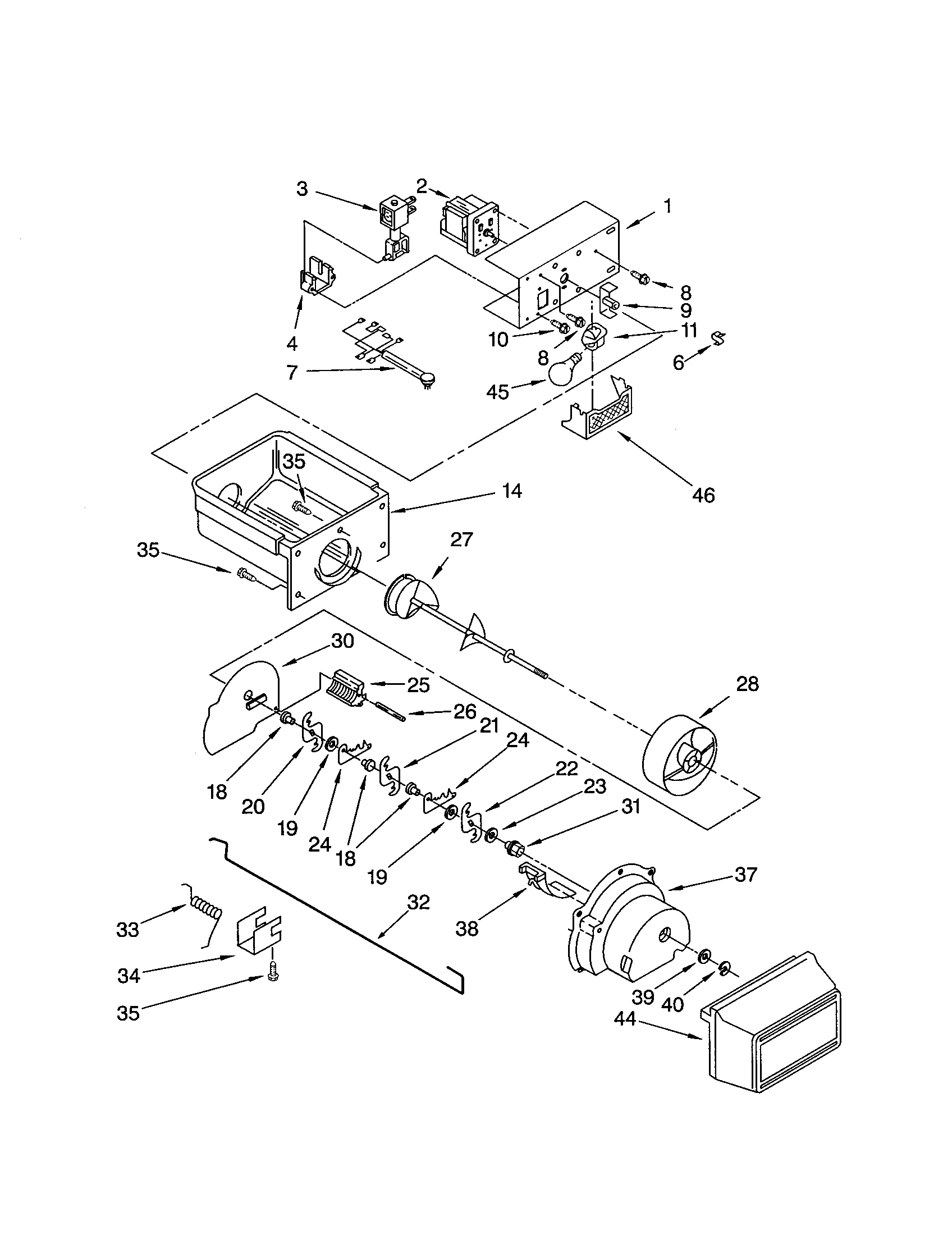 Kenmore 10651284201 motor and ice container diagram