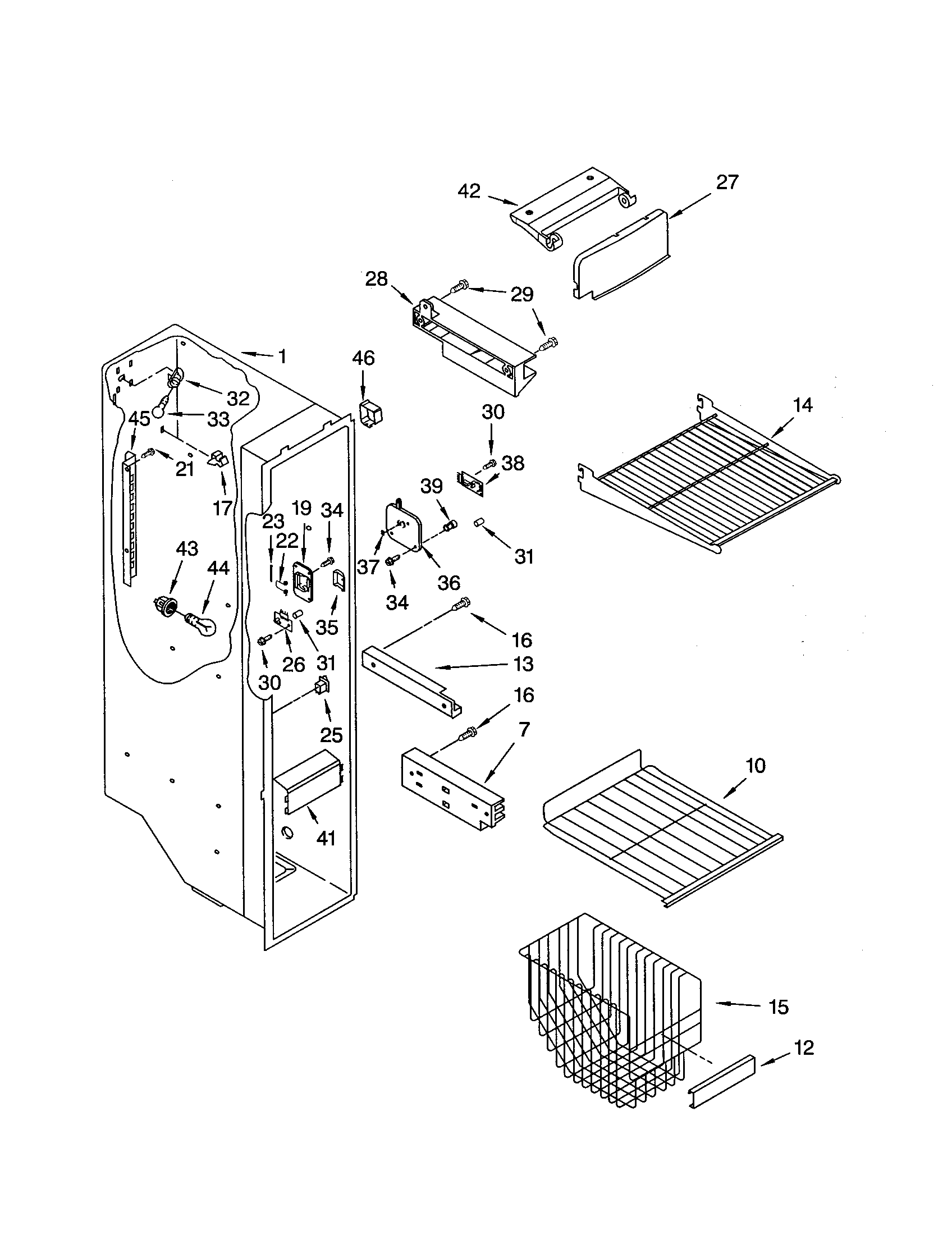 Kenmore 10651264104 freezer liner diagram