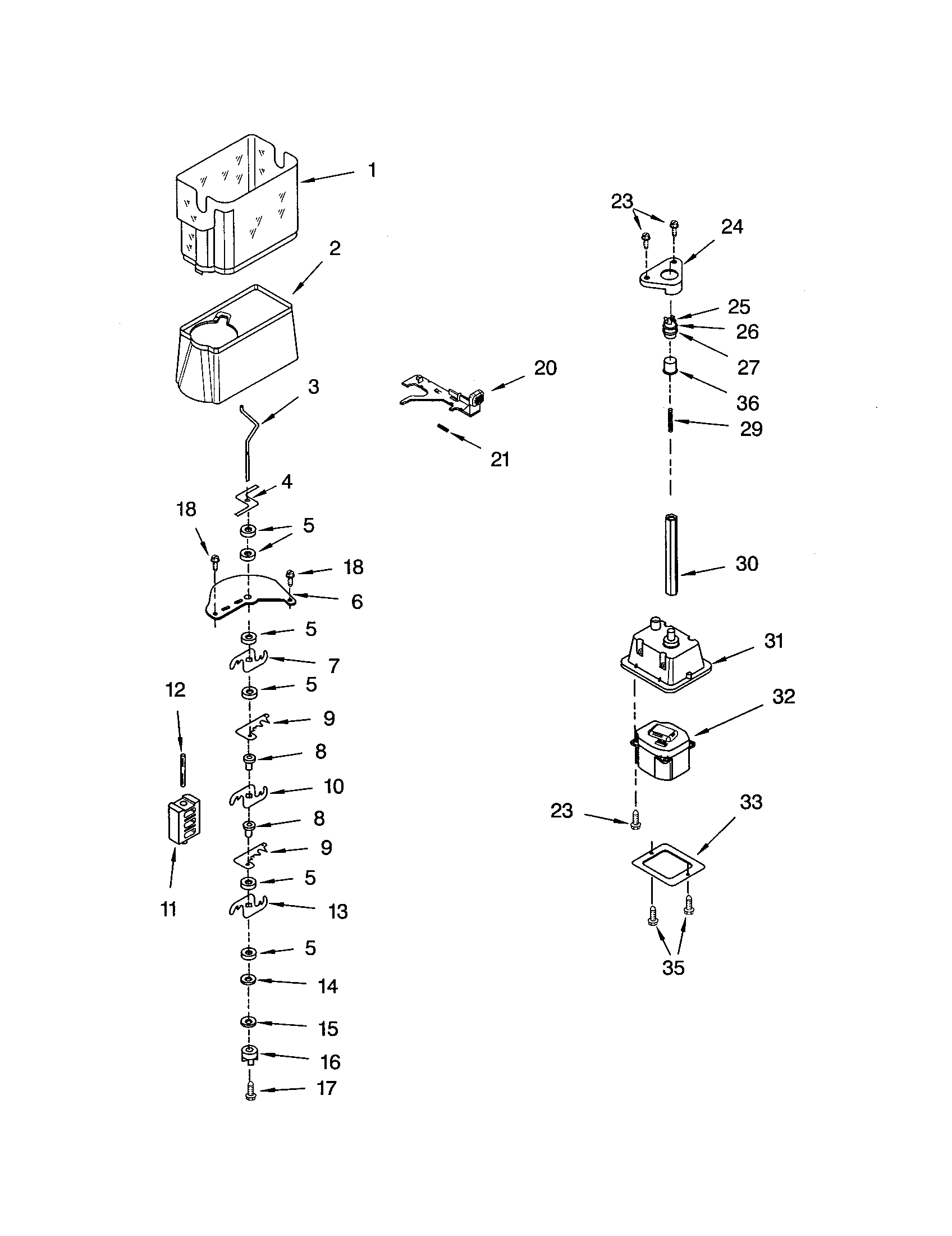 Kenmore 10651264104 motor and ice container diagram