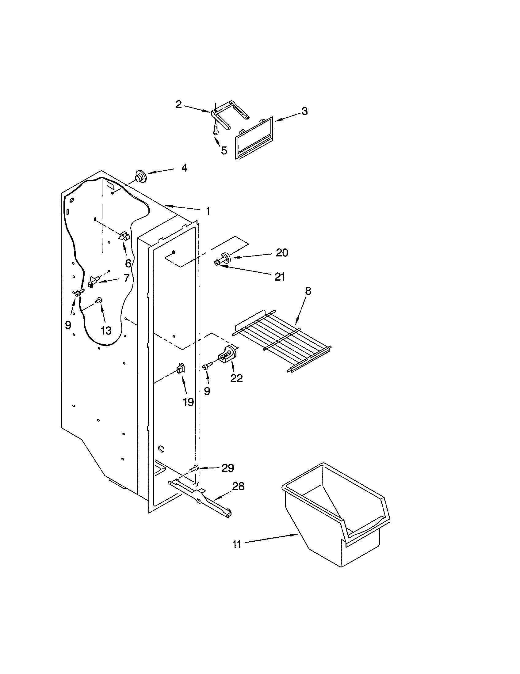 Kenmore 10651069101 freezer liner diagram