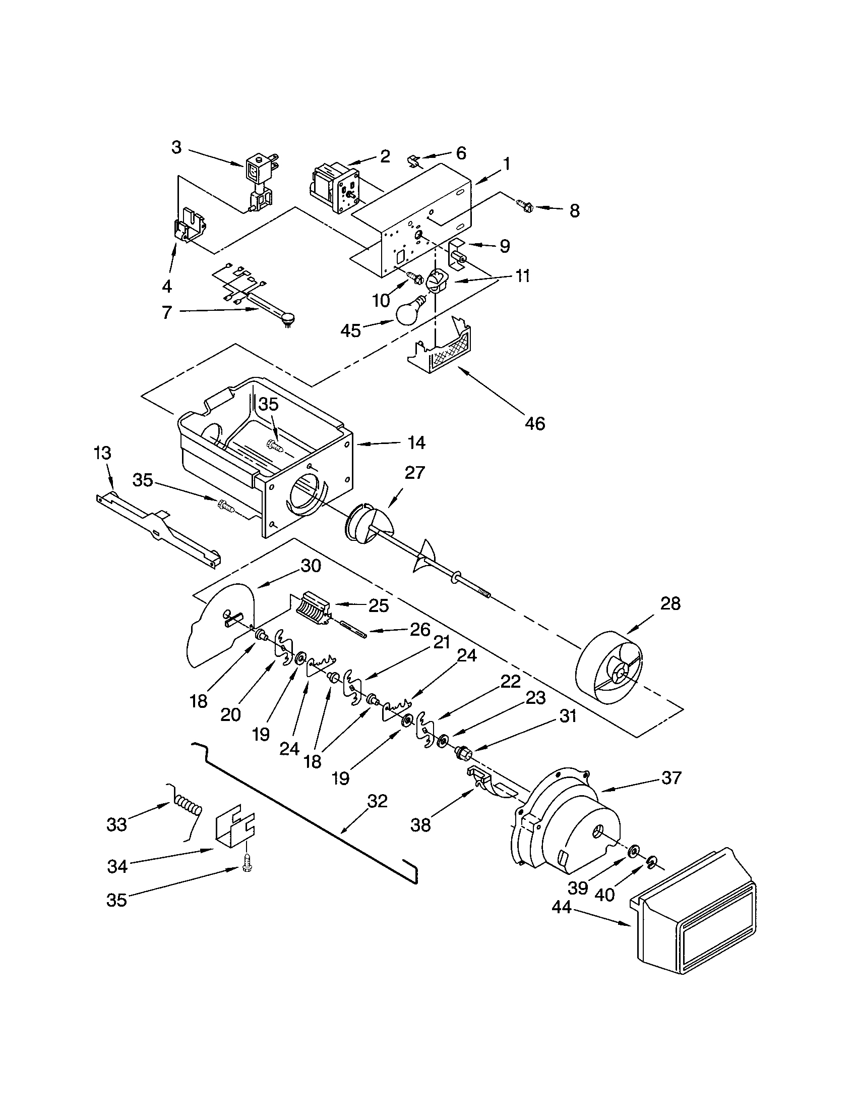 Kenmore 10651069101 motor and ice container diagram