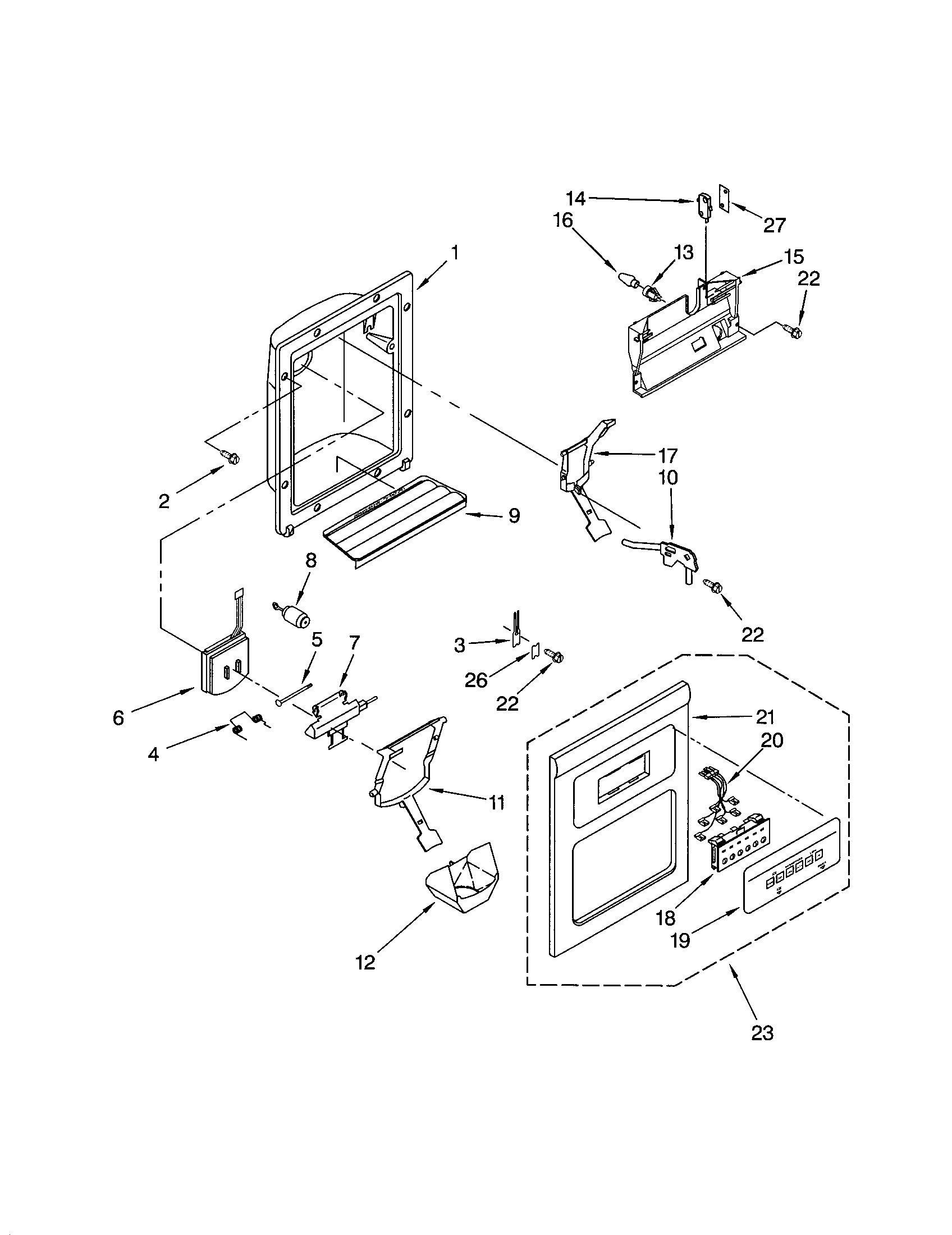 Kenmore 10651069101 dispenser front diagram