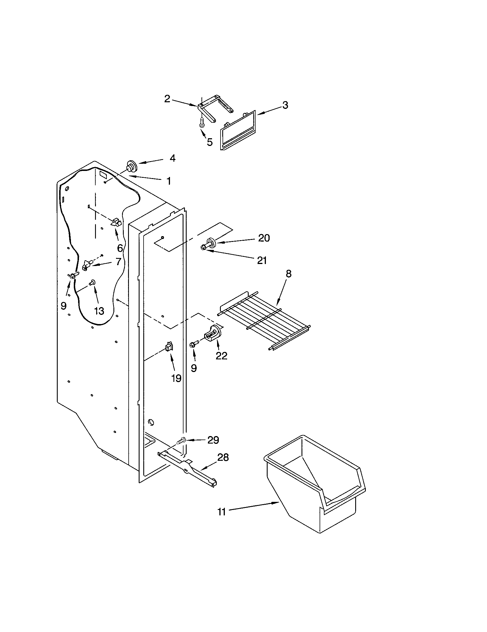 Kenmore 10651044101 freezer liner diagram