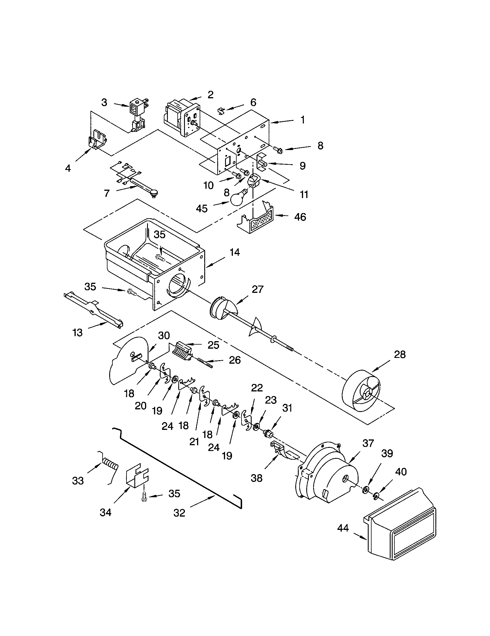Kenmore 10652284202 motor and ice container diagram