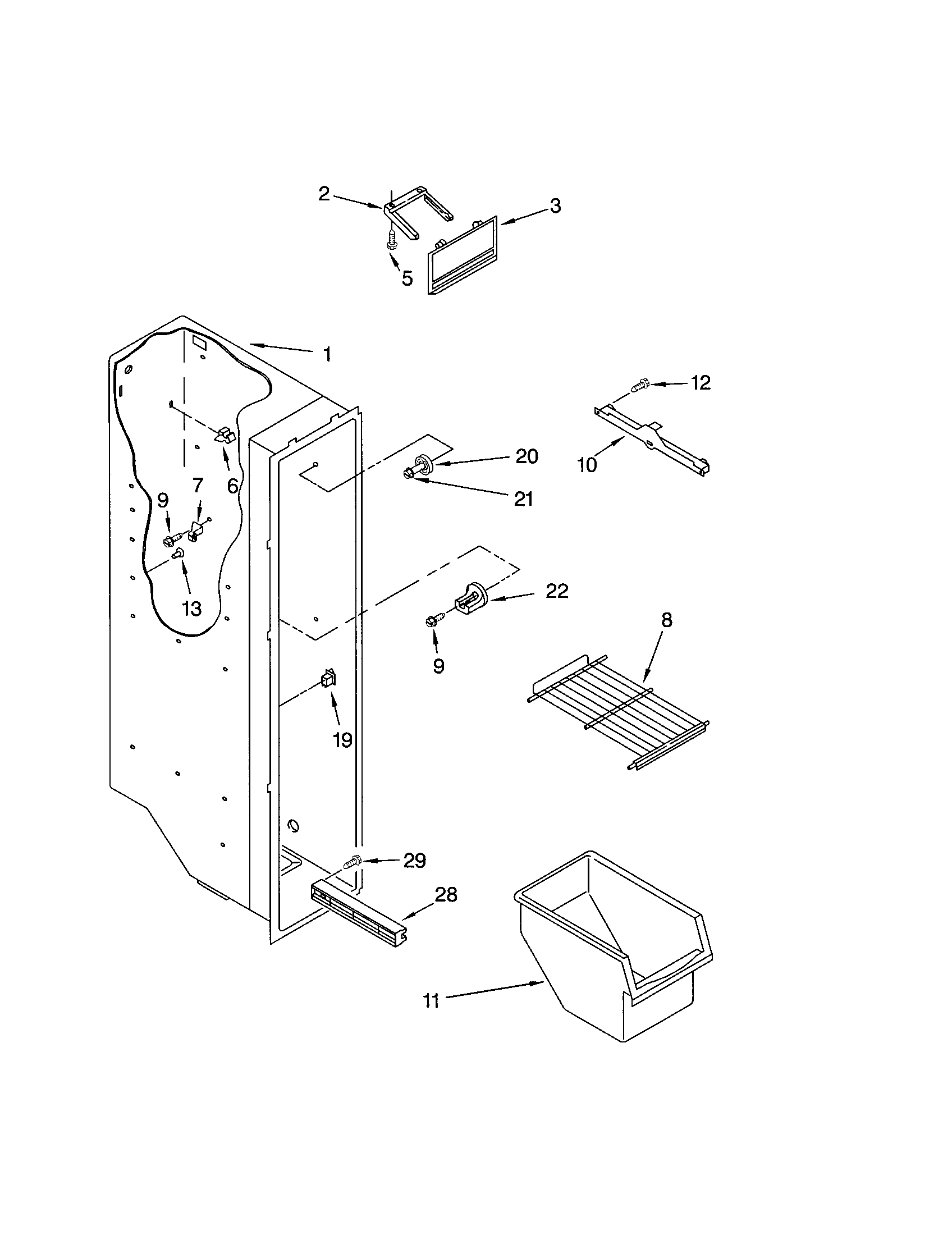 Kenmore 10651274201 freezer liner diagram