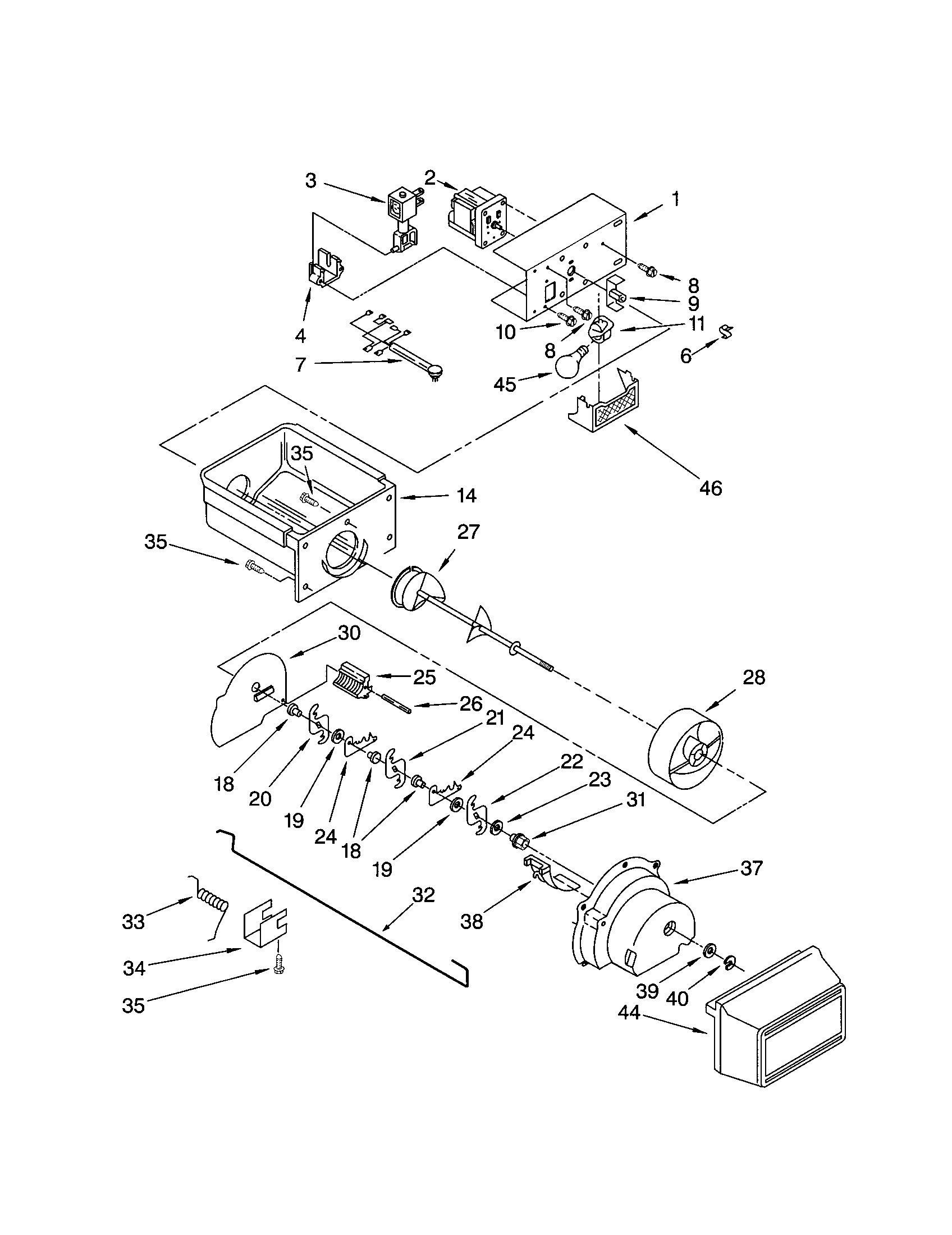 Kenmore 10651274201 motor and ice container diagram