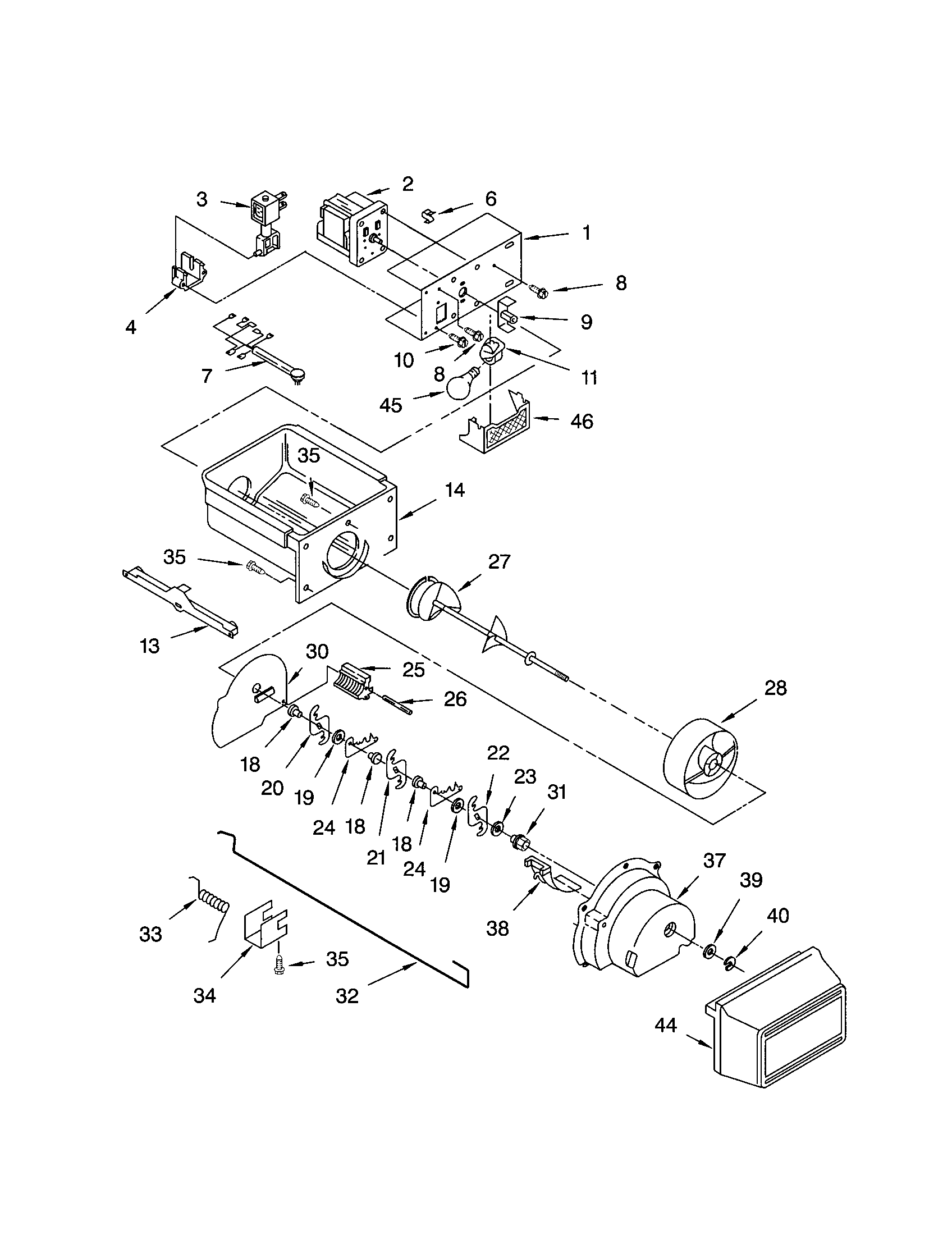 Kenmore 10652272202 motor and ice container diagram