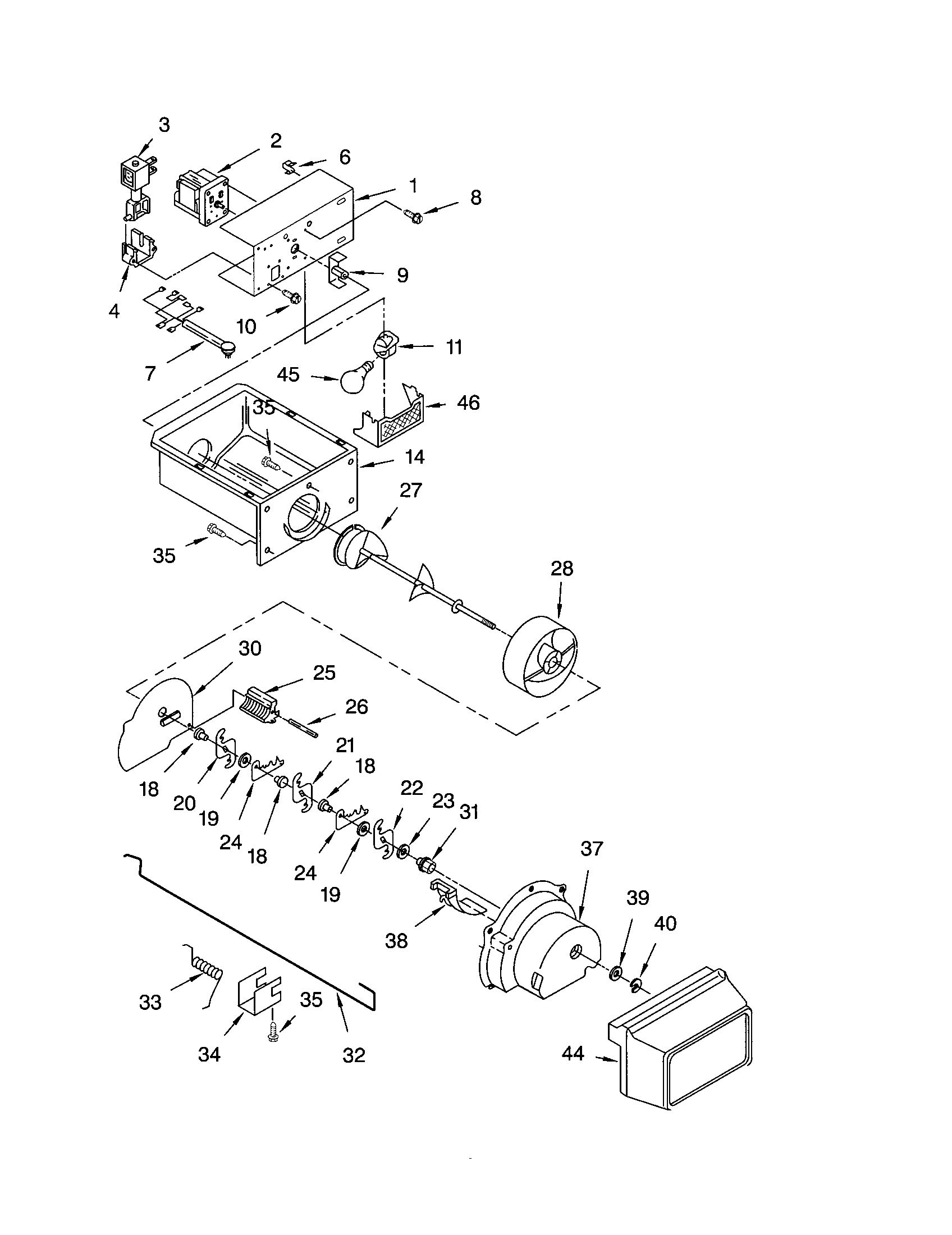 Kenmore 10652012101 motor and ice container diagram