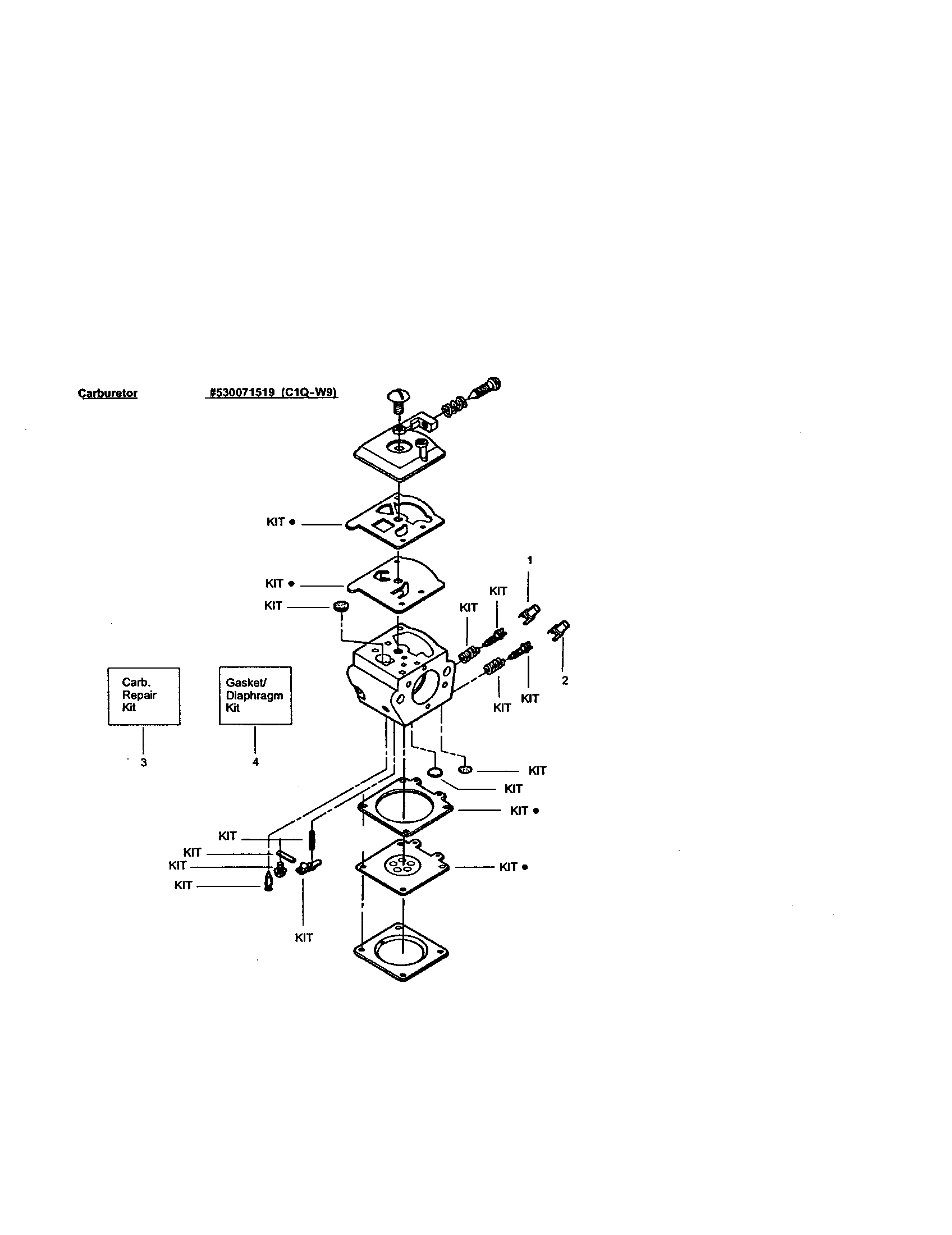 Craftsman 358350800 carburetor #530071519(c1q-w9) diagram