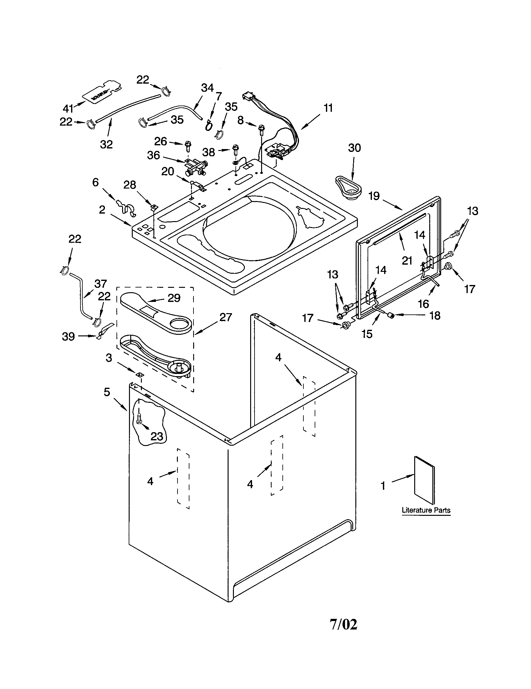 Kenmore 11022974102 top and cabinet diagram