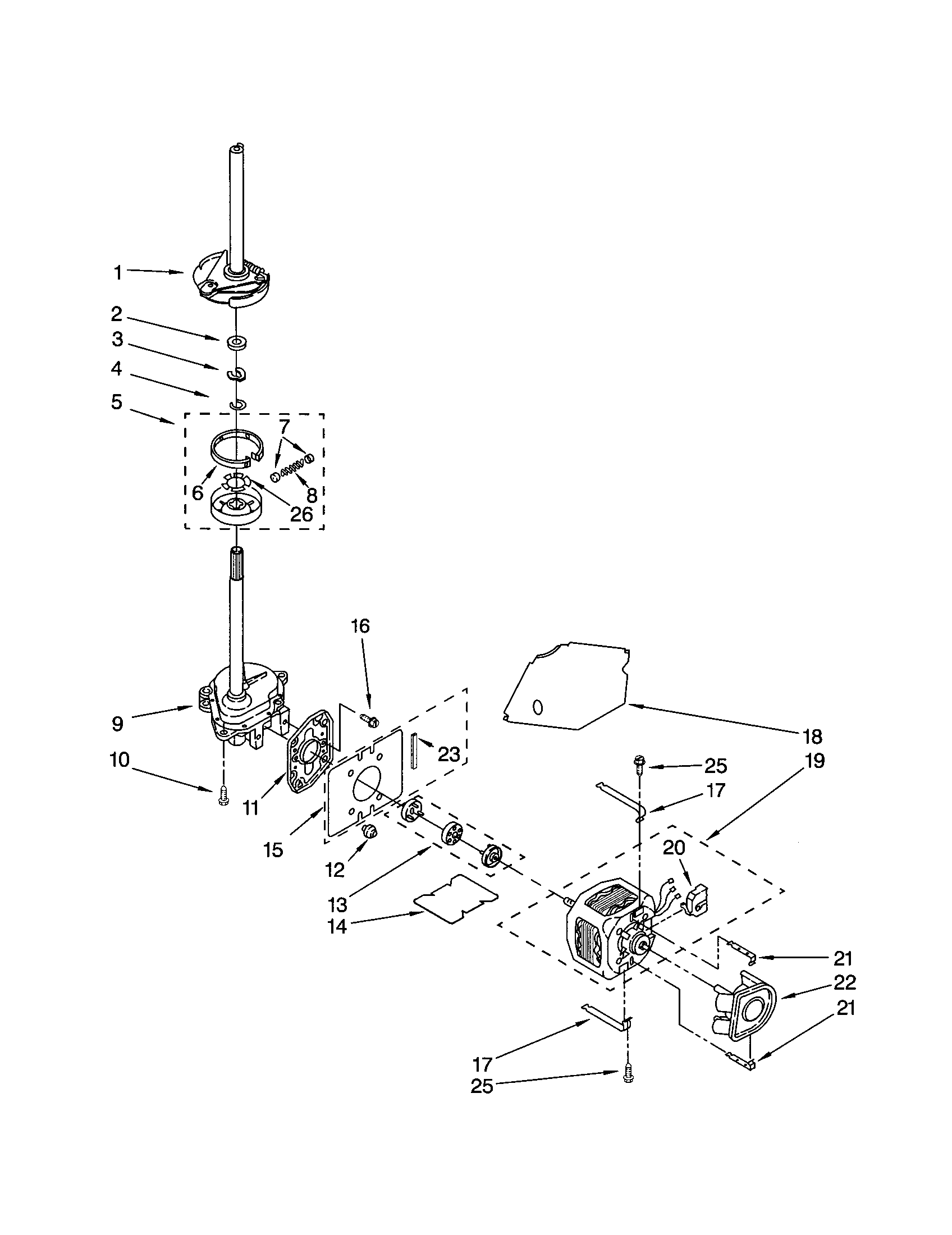 Kenmore 11022974102 brake, clutch, gearcase, motor and pump diagram