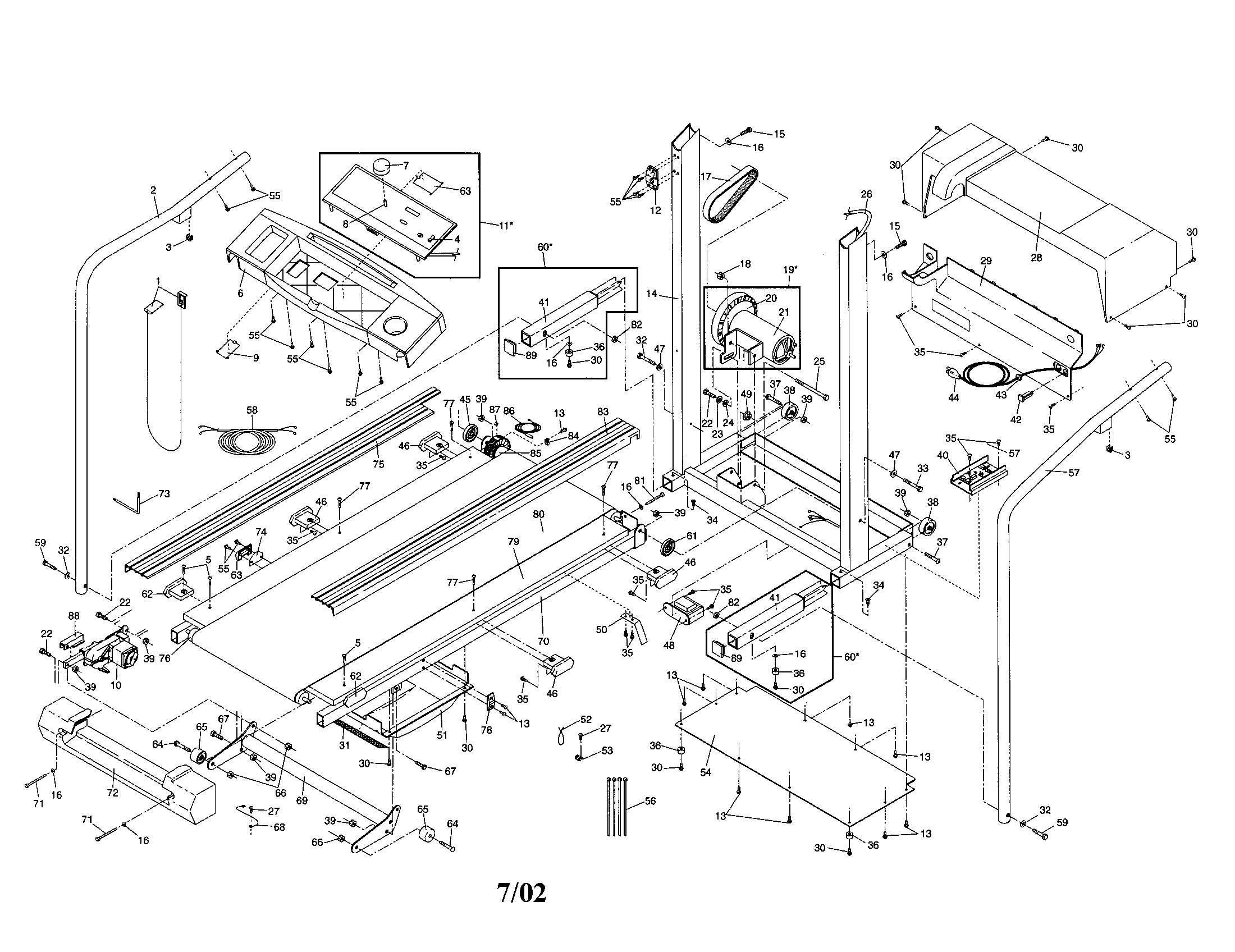 Weslo WLTL39093 frame/hood/motor/walking belt diagram
