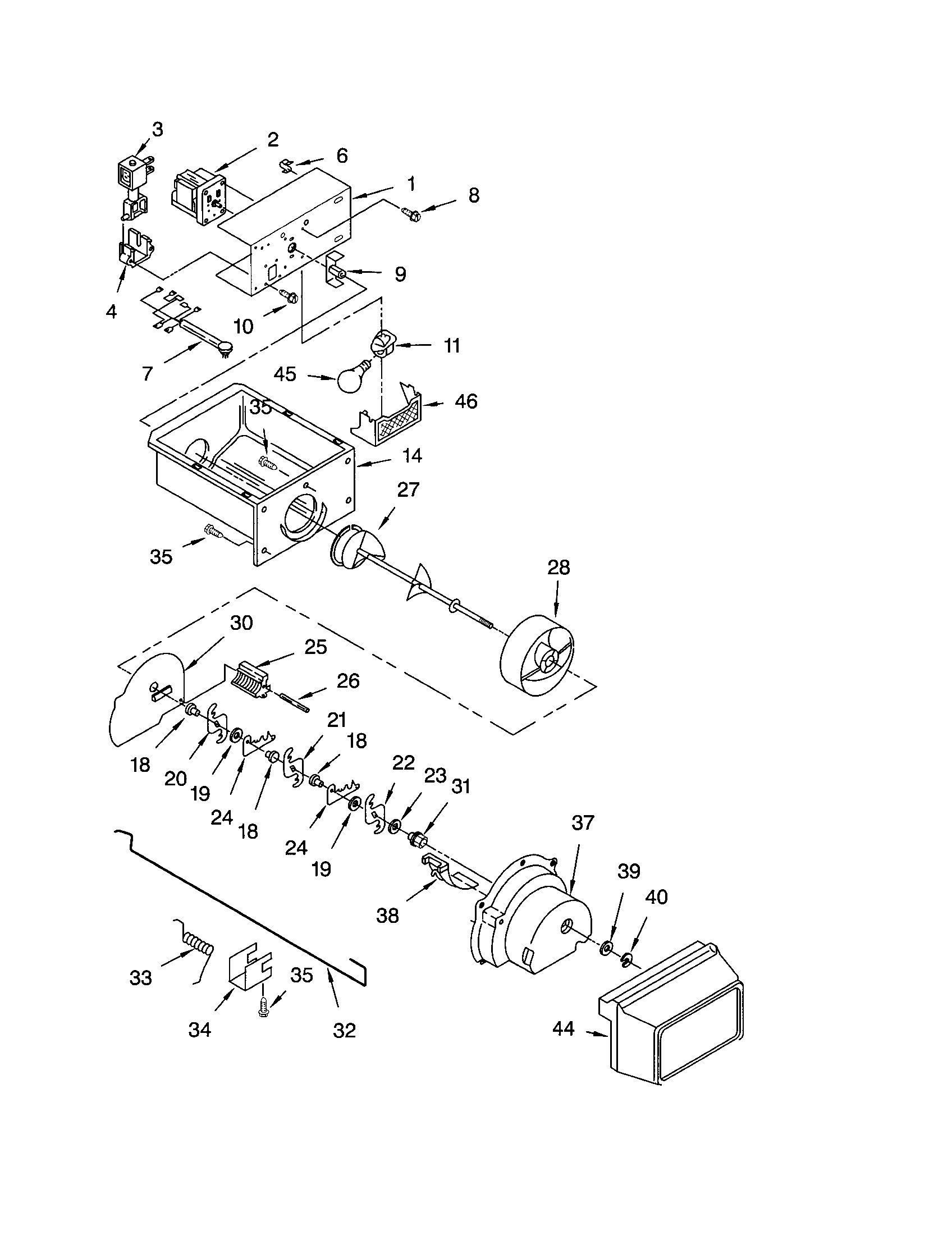 Kenmore 10652014102 motor and ice container diagram