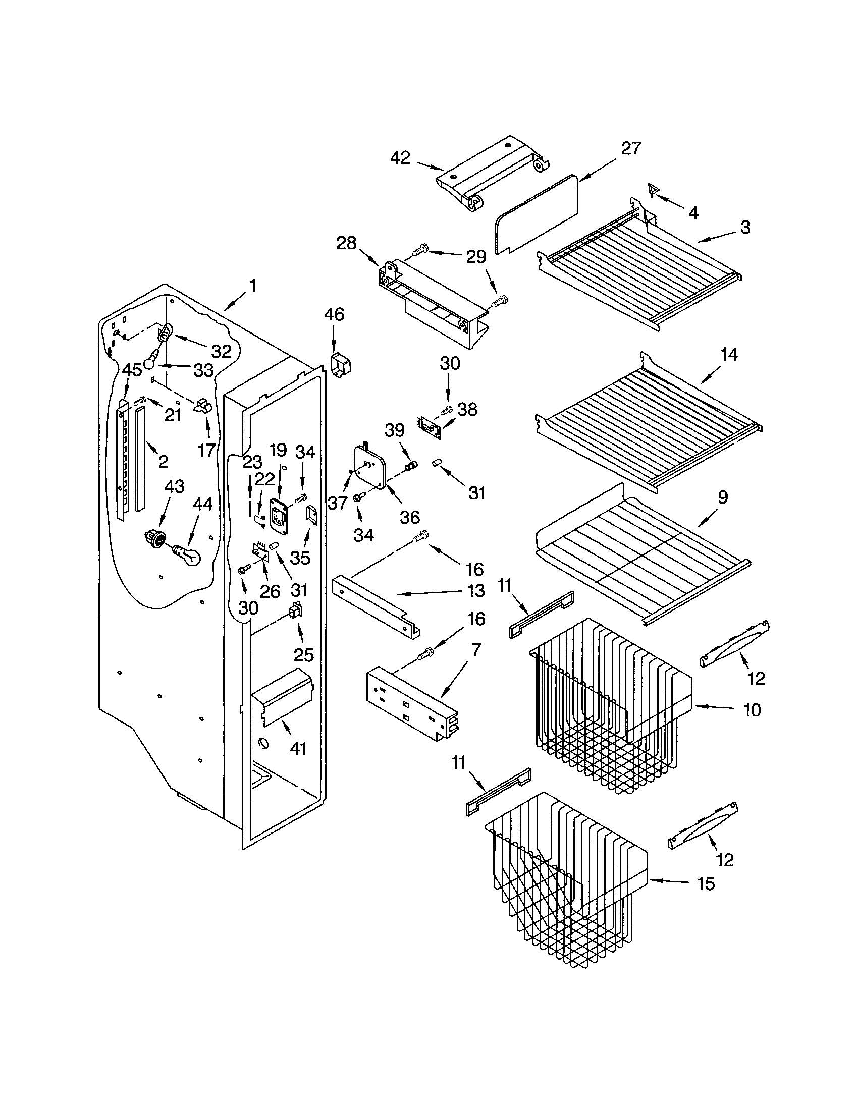 Kenmore 10652203101 freezer liner diagram