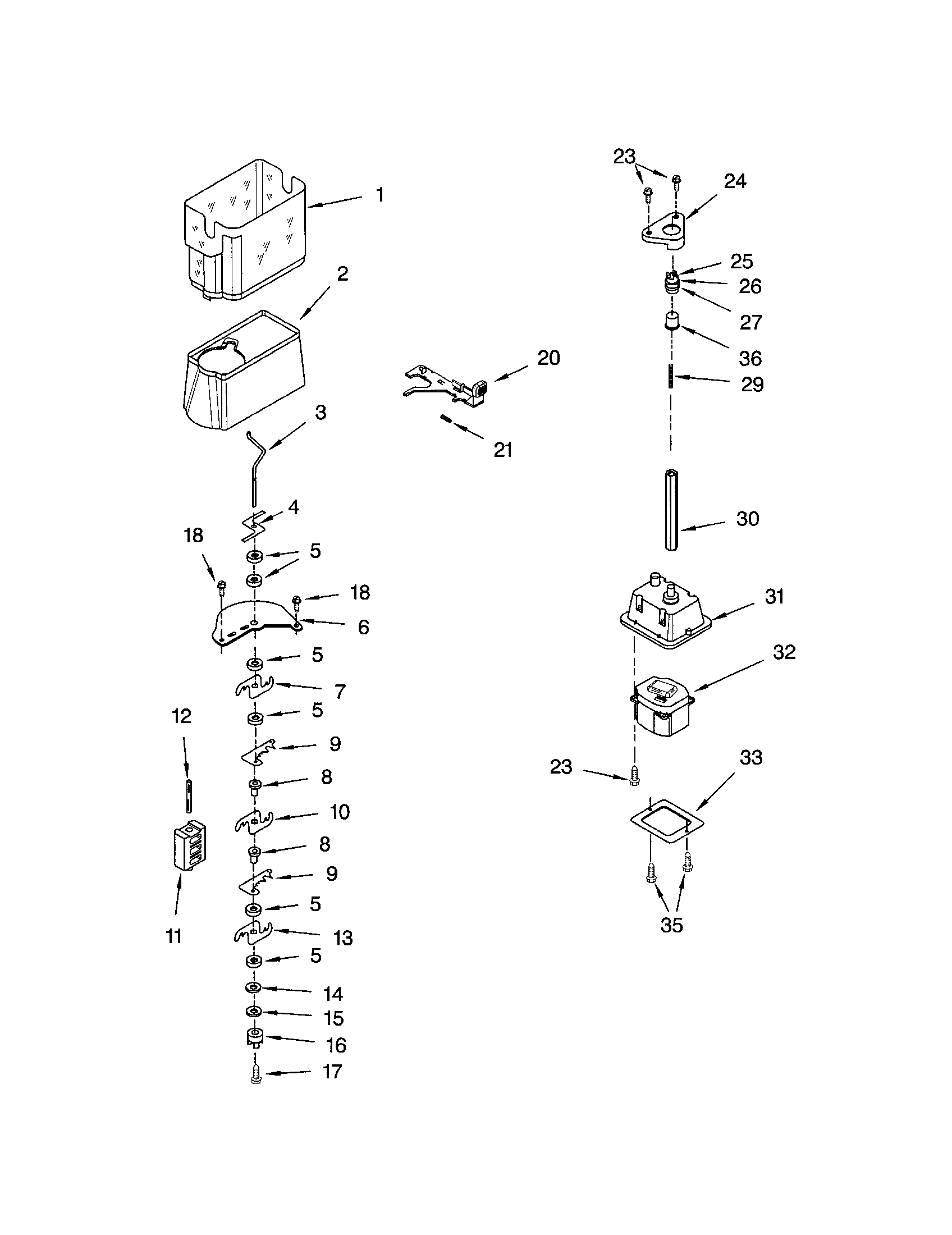 Kenmore 10652203101 motor and ice container diagram