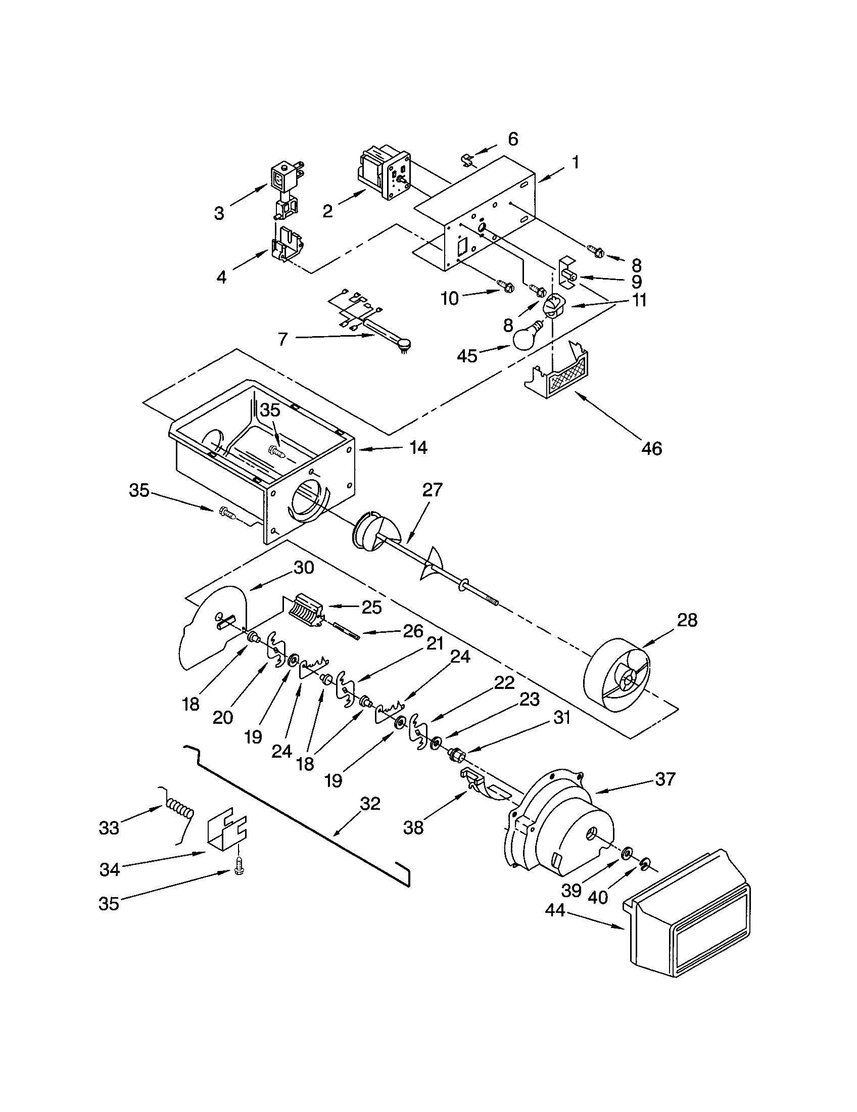 Kenmore 10652214102 motor and ice container diagram