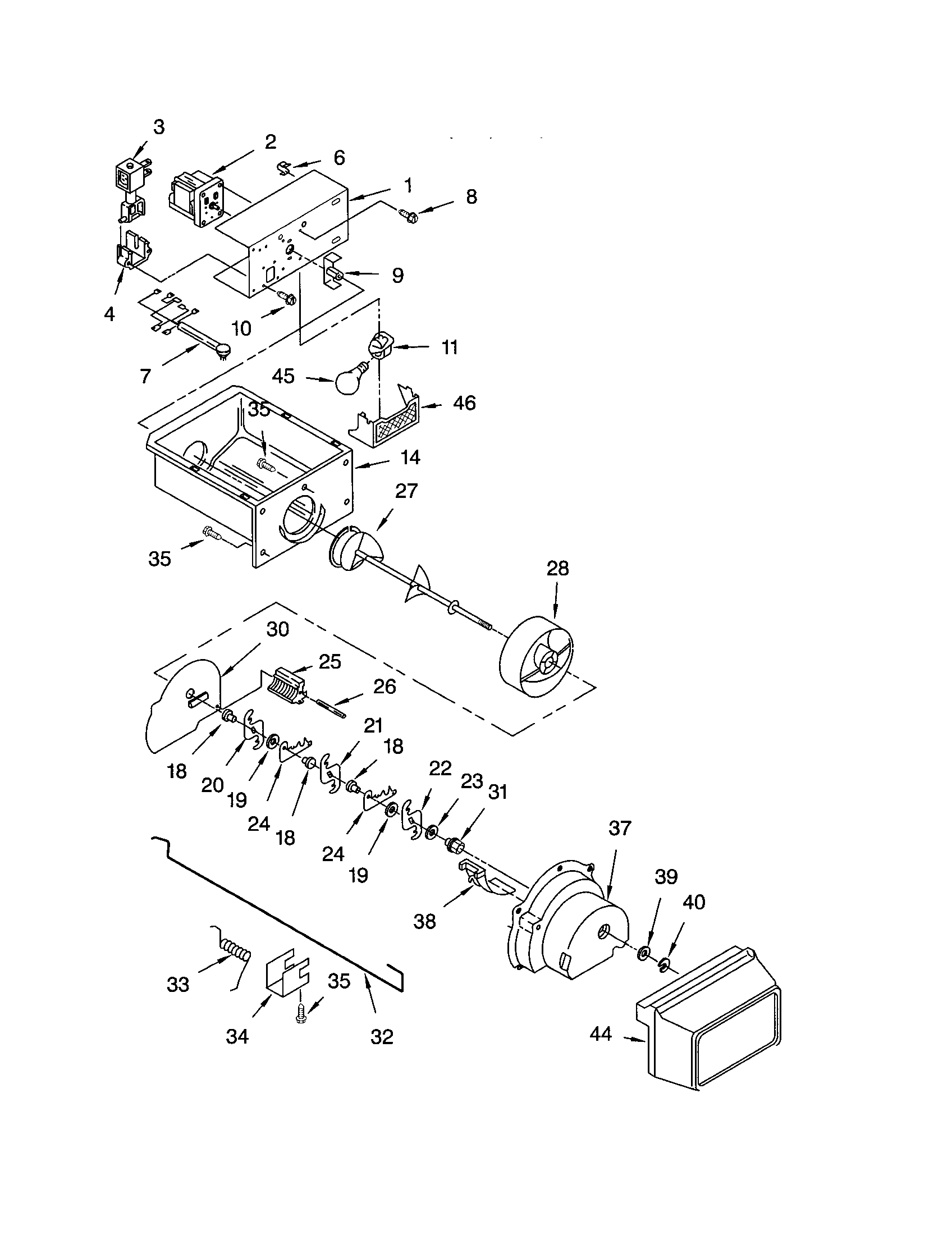 Kenmore 10652012103 motor and ice container diagram
