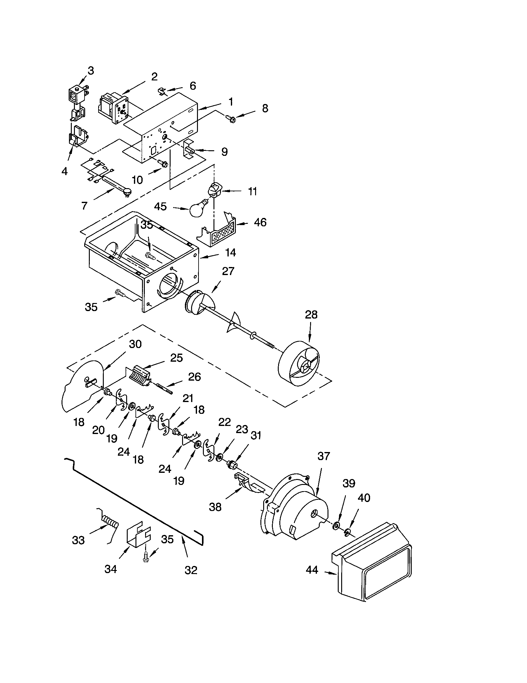 Kenmore 10652014104 motor and ice container diagram