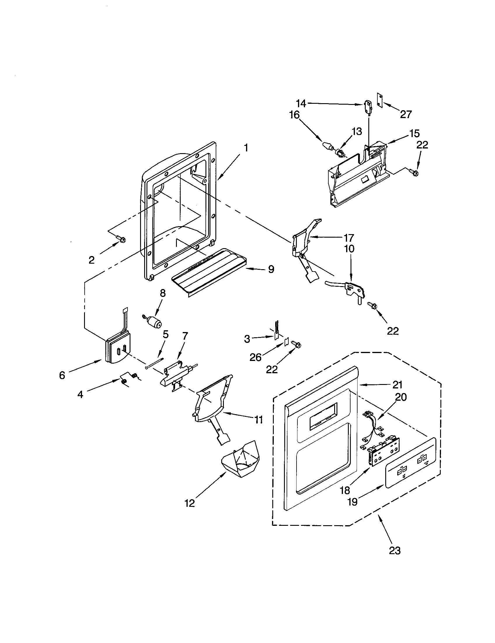 Kenmore 10652014104 dispenser front diagram