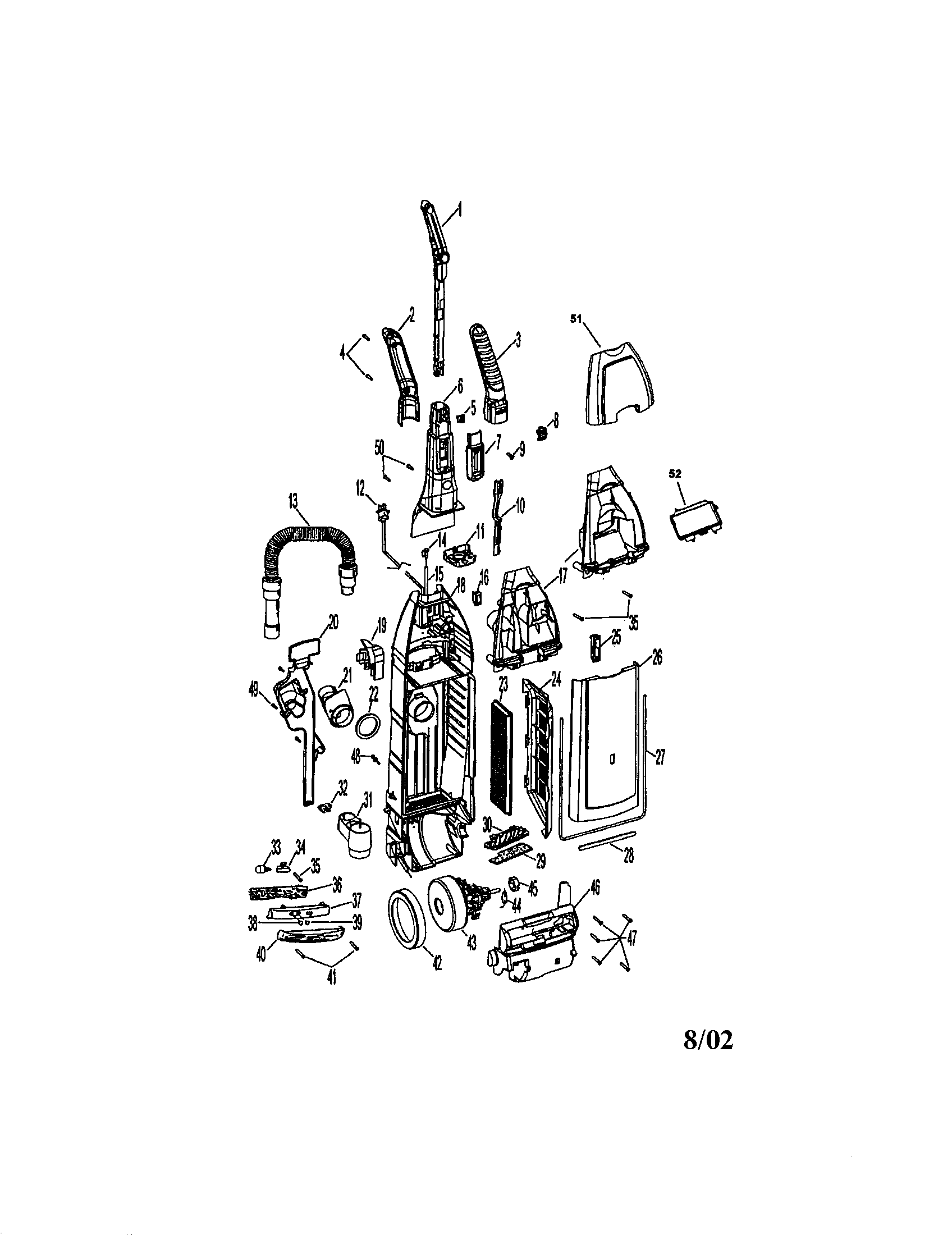 Hoover U6471-900 handle/hose/filter/motor cover diagram