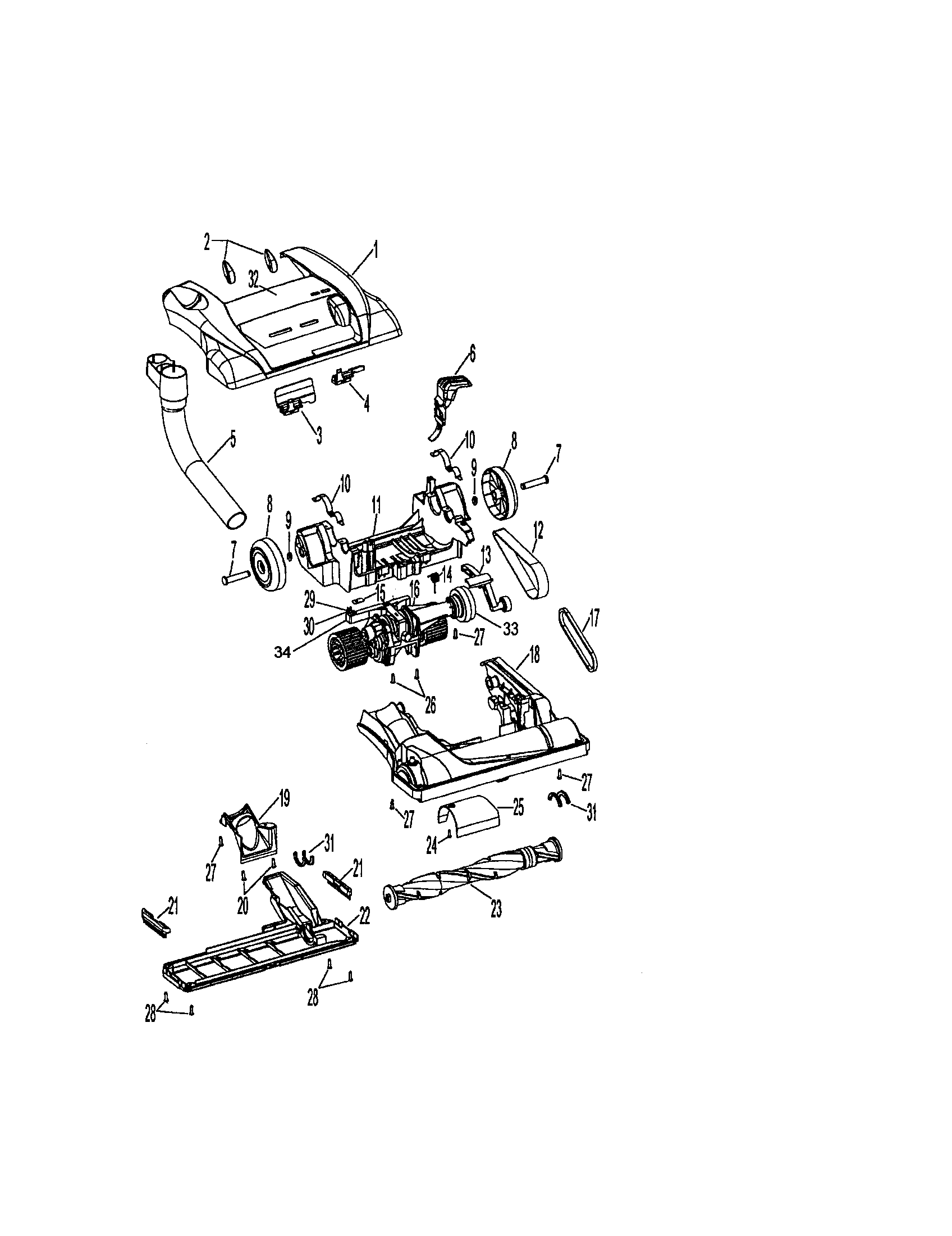 Hoover U6471-900 hood/main body/agitator diagram