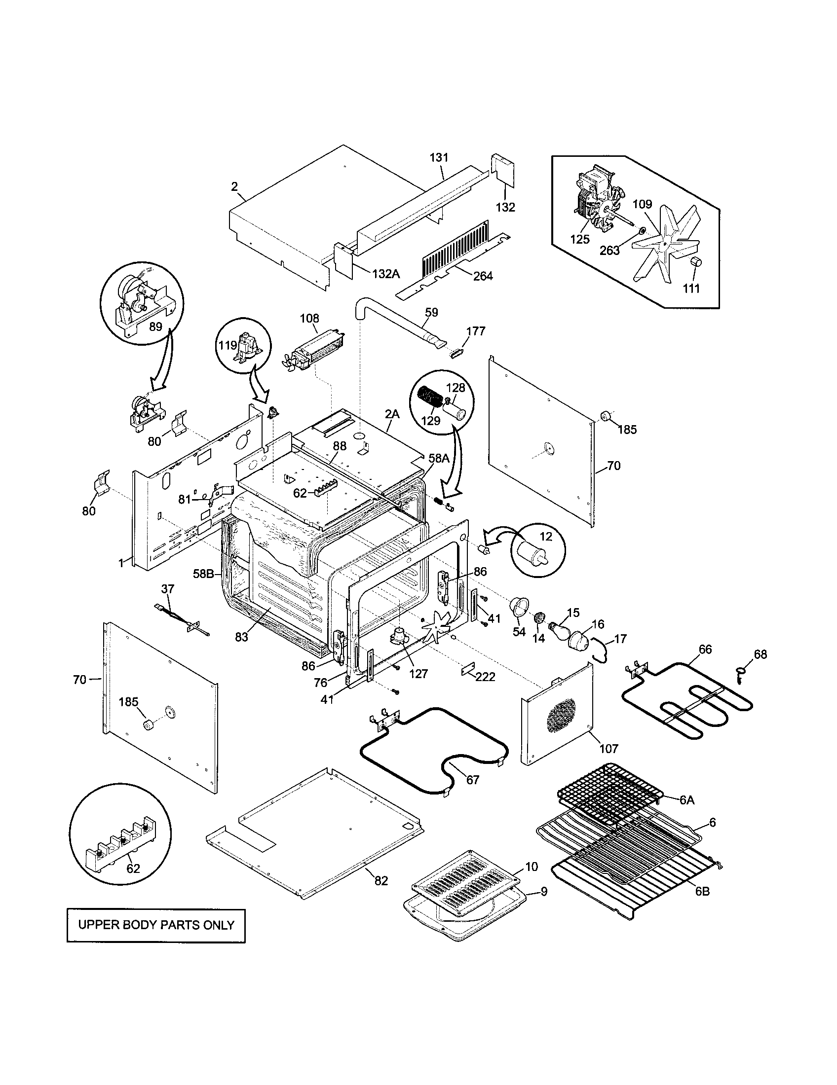 Frigidaire FEB398CEBD cavity/elements upper oven diagram