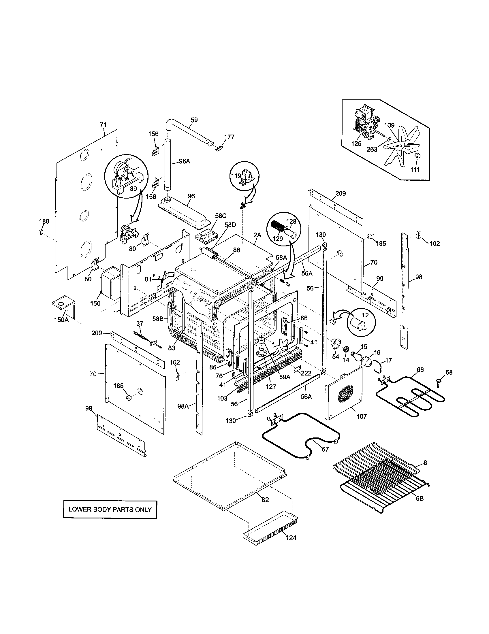 Frigidaire FEB398CEBD cavity/elements lower oven diagram
